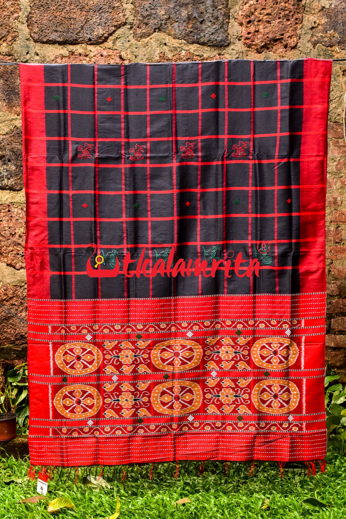 Tussar Santhal Black Red