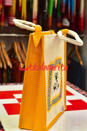 Yellow Tribals Dancing Rectangular Jute Bag