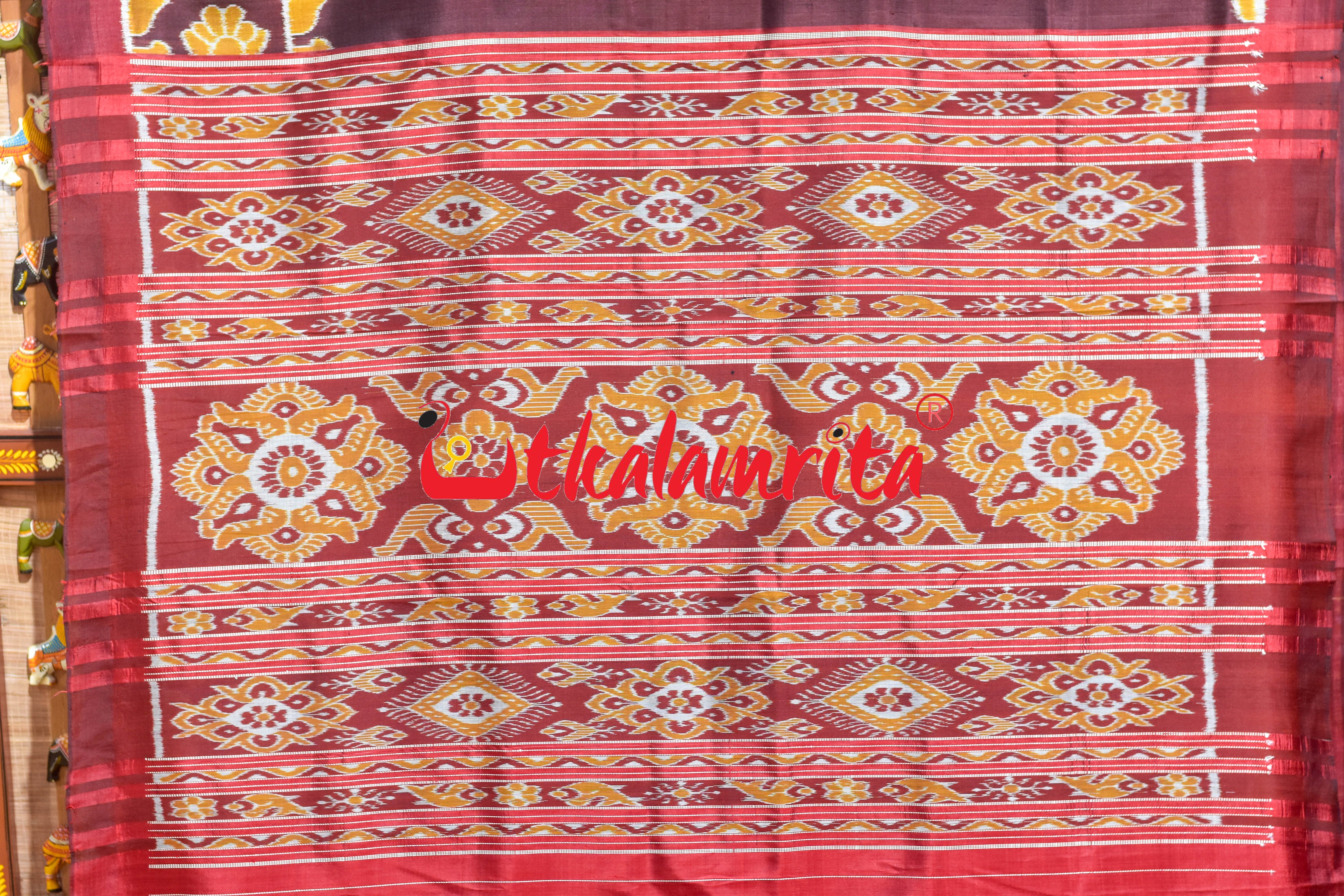 Coffee with Half Taj Mahal Border Khandua Silk Saree