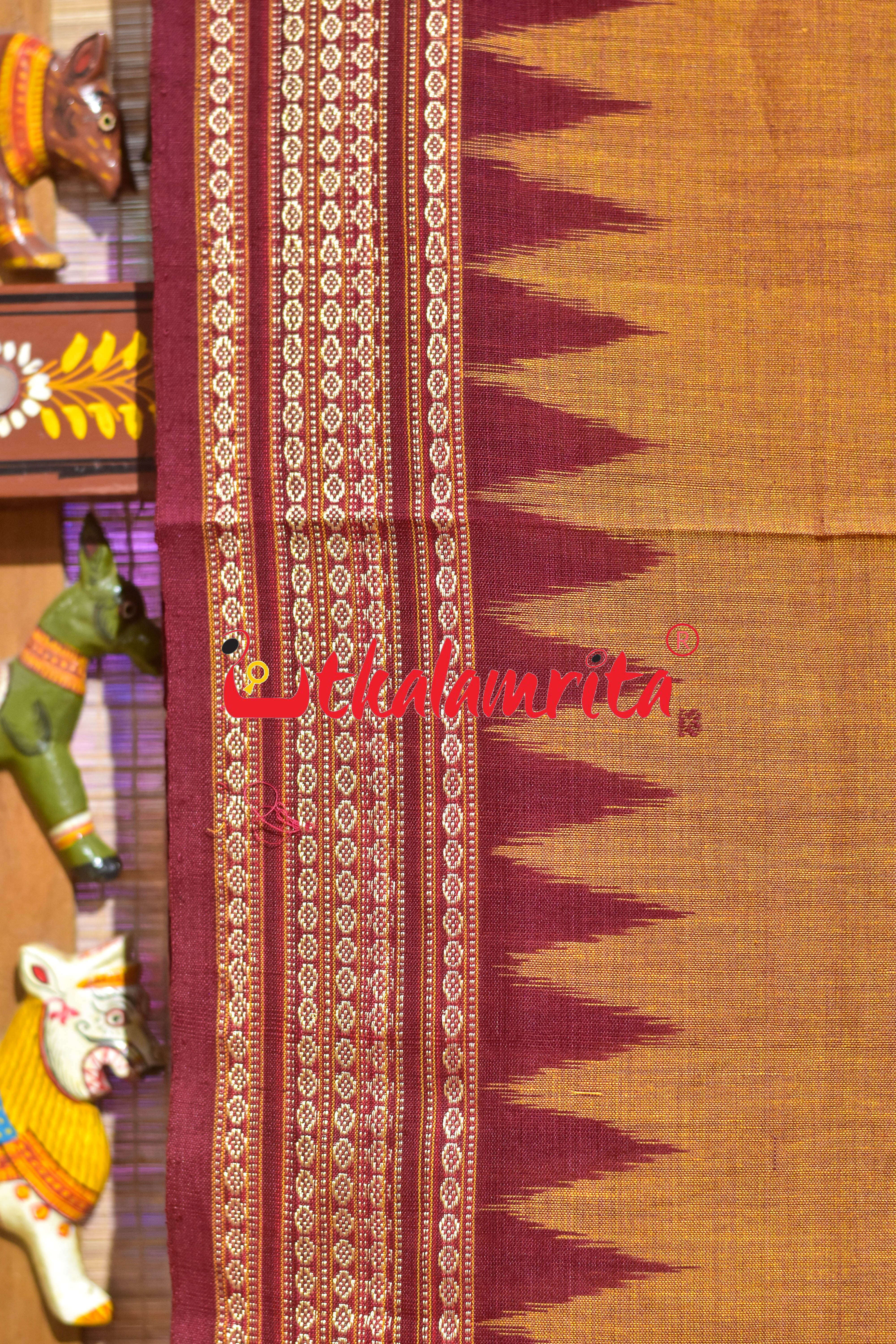 Mustard Black Buti Bomkai Cotton Saree