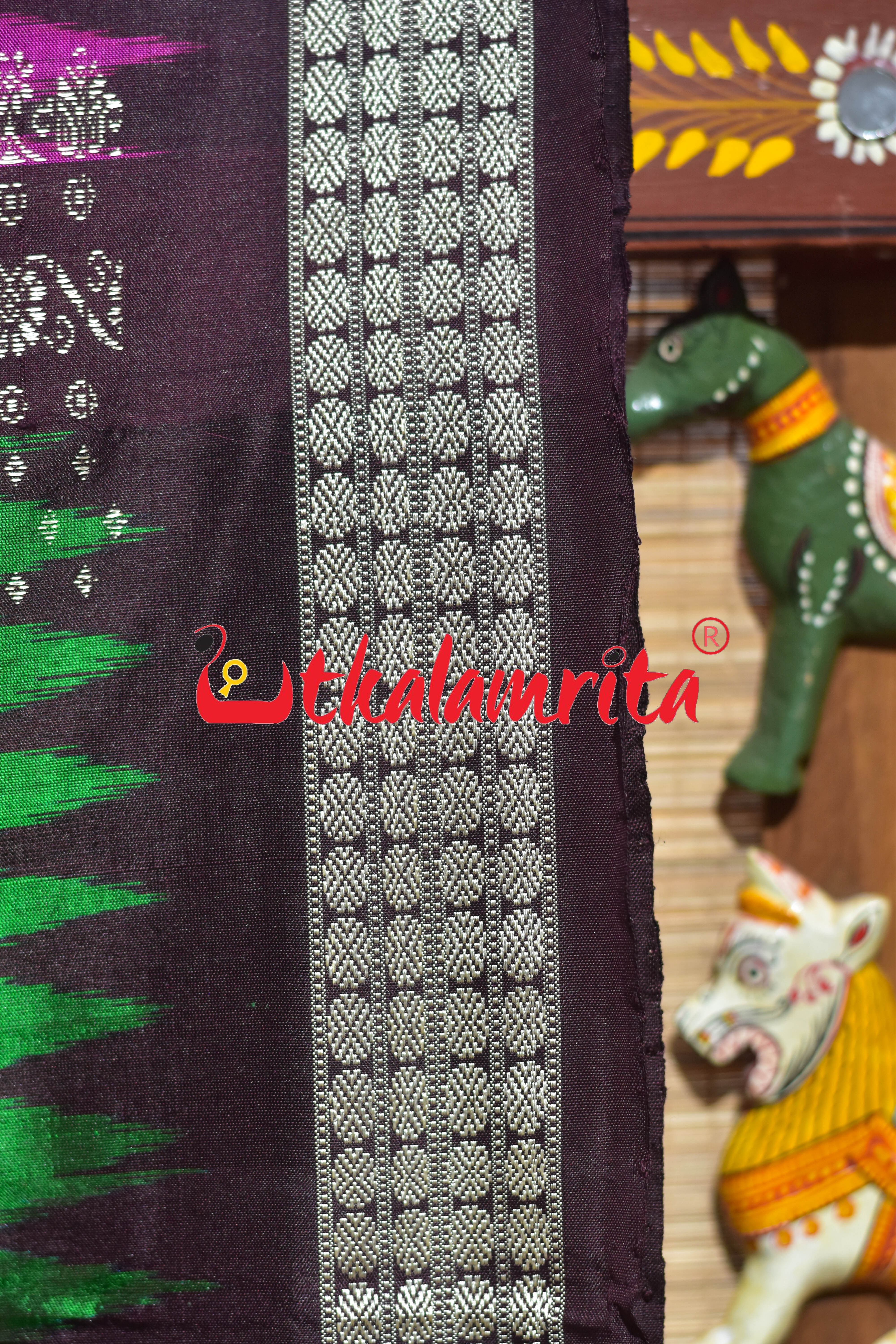 Peri Peri Green Rani Bomkai Silk Saree