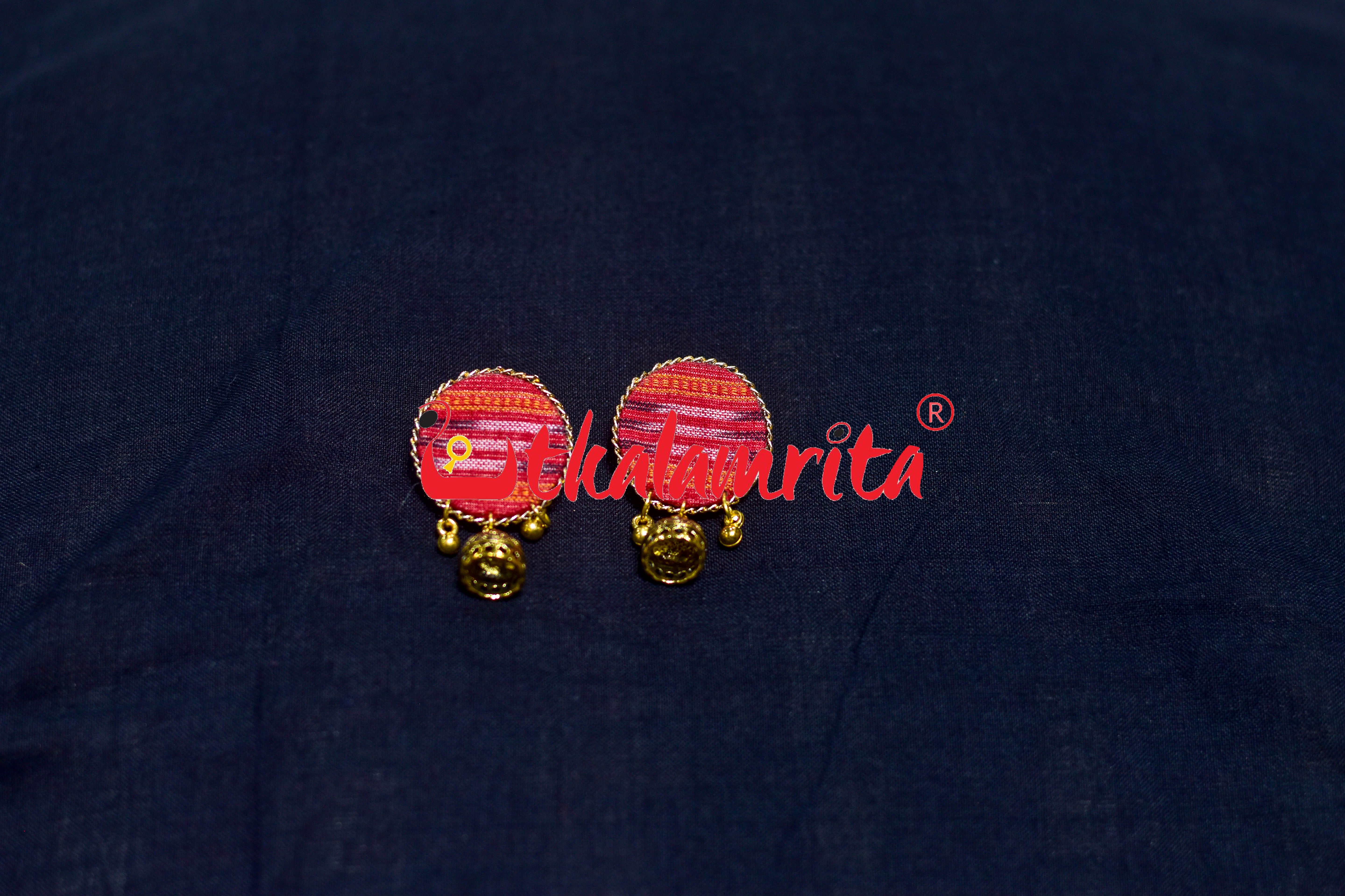 Red Round Ikat Golden Necklace Set
