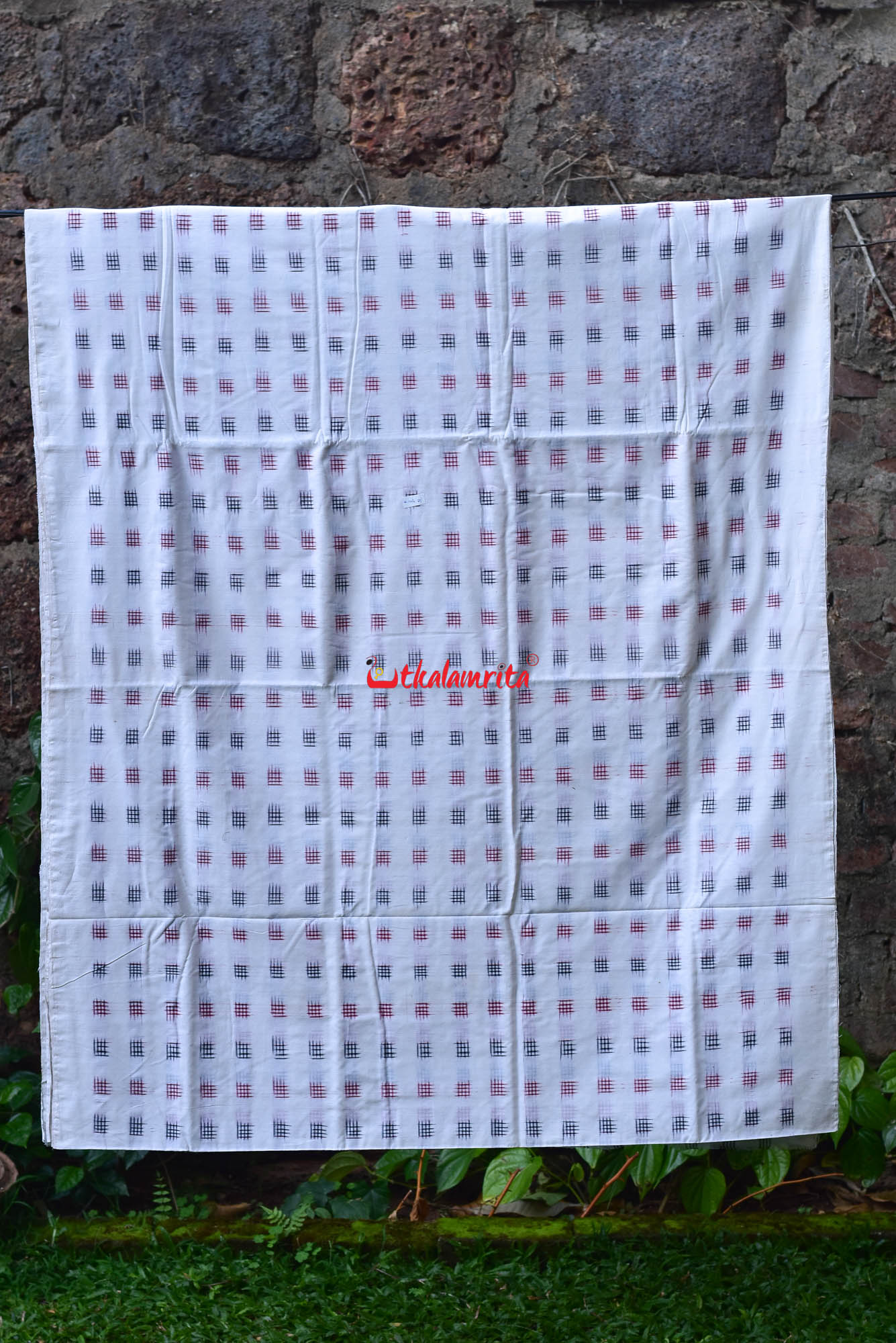 Jharaka Design Red Black Over White Base (Fabric)