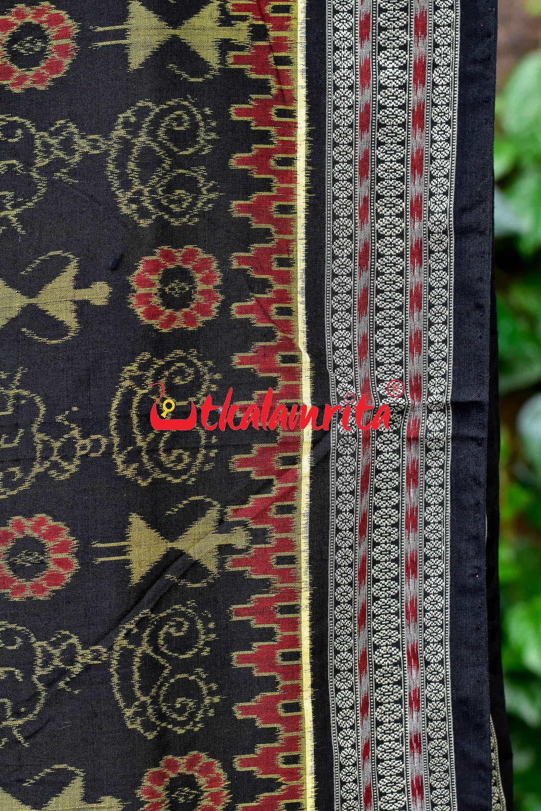 Black Tribal Flower  Sambalpuri Cotton Saree
