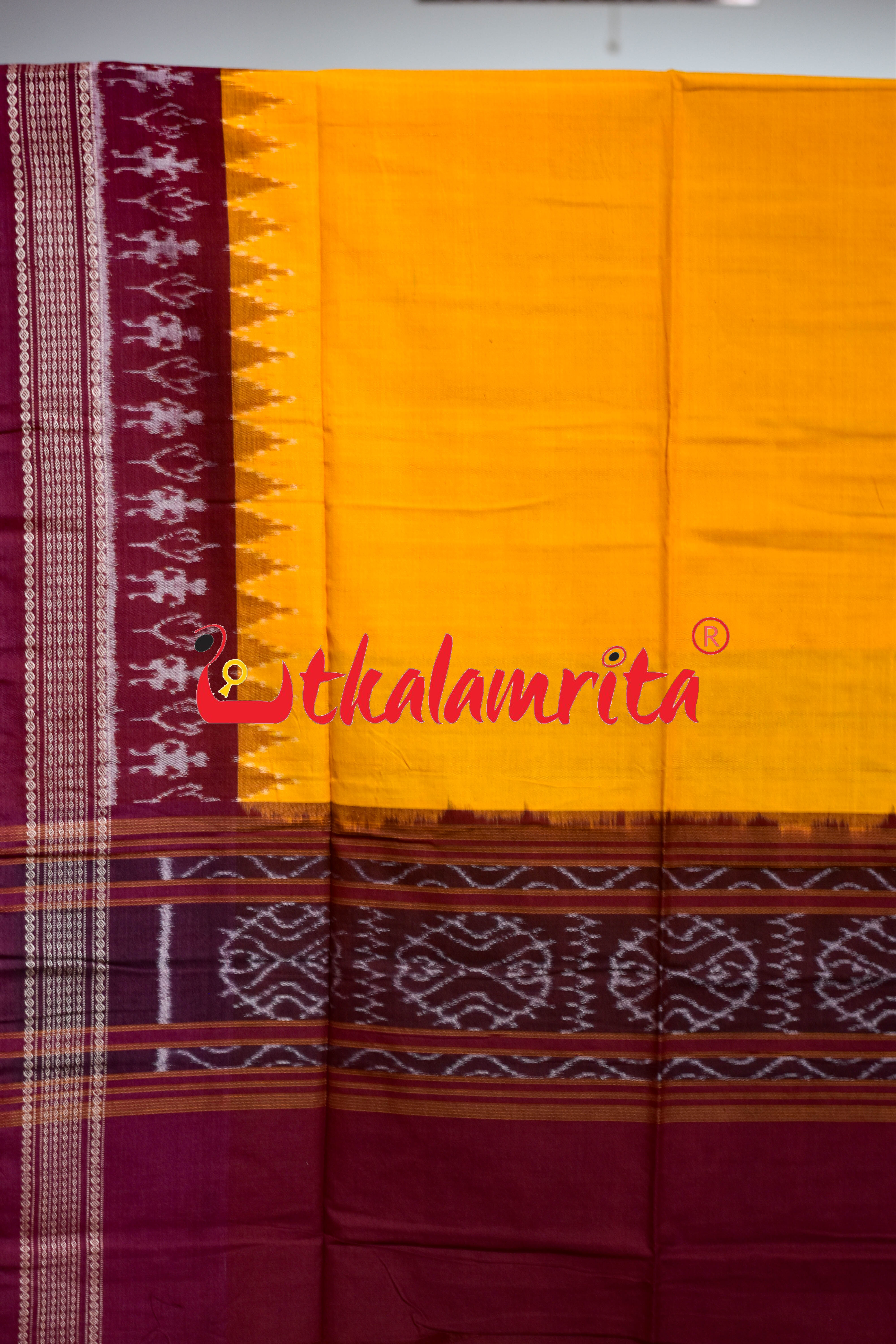 Maroon Yellow Chadhei Sambalpuri Cotton Dress Set