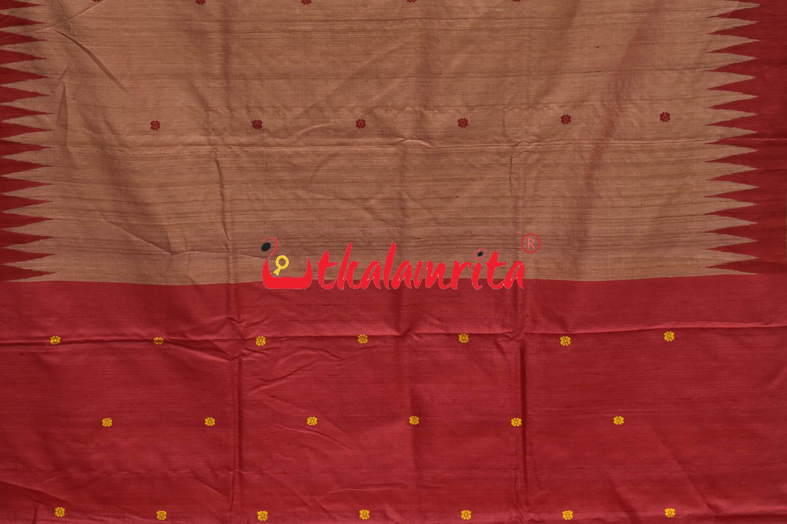 Peach Red Chakra Jaala Gopalpur Tussar Saree