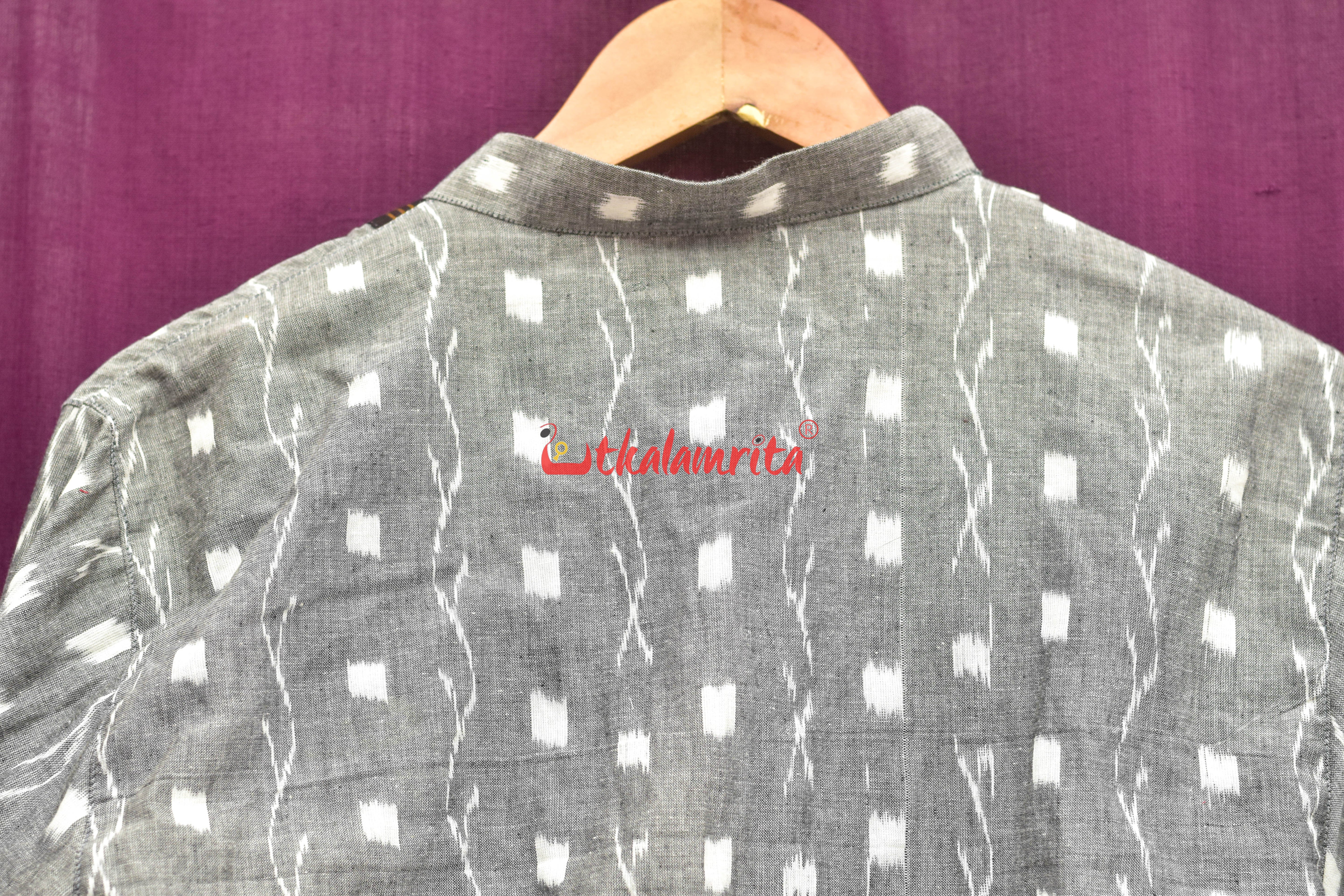 Grey Tipa with Red Elephants Asymmetric (Men's Full Kurta)