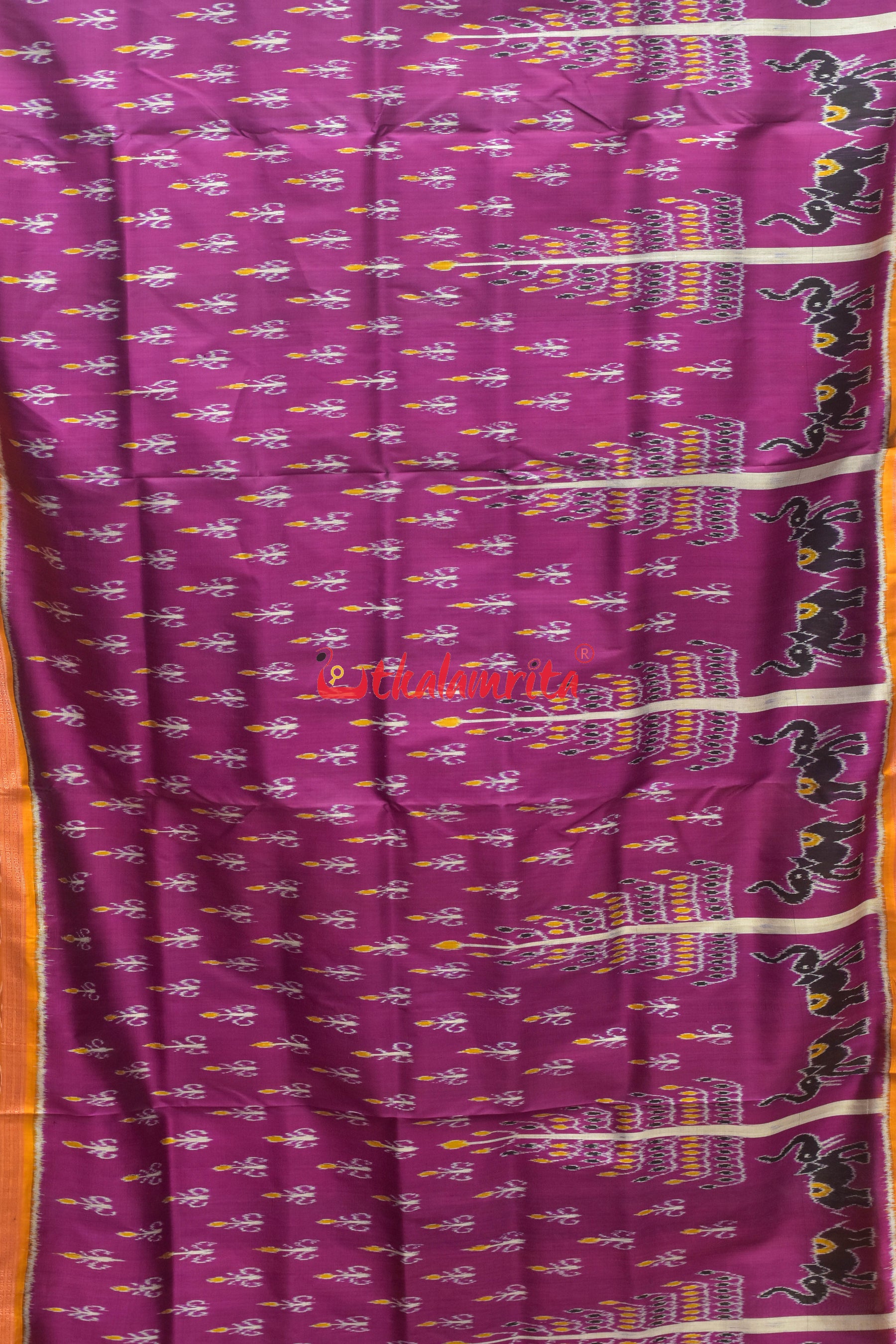 Magenta Trees with Elephant Khandua Silk Saree