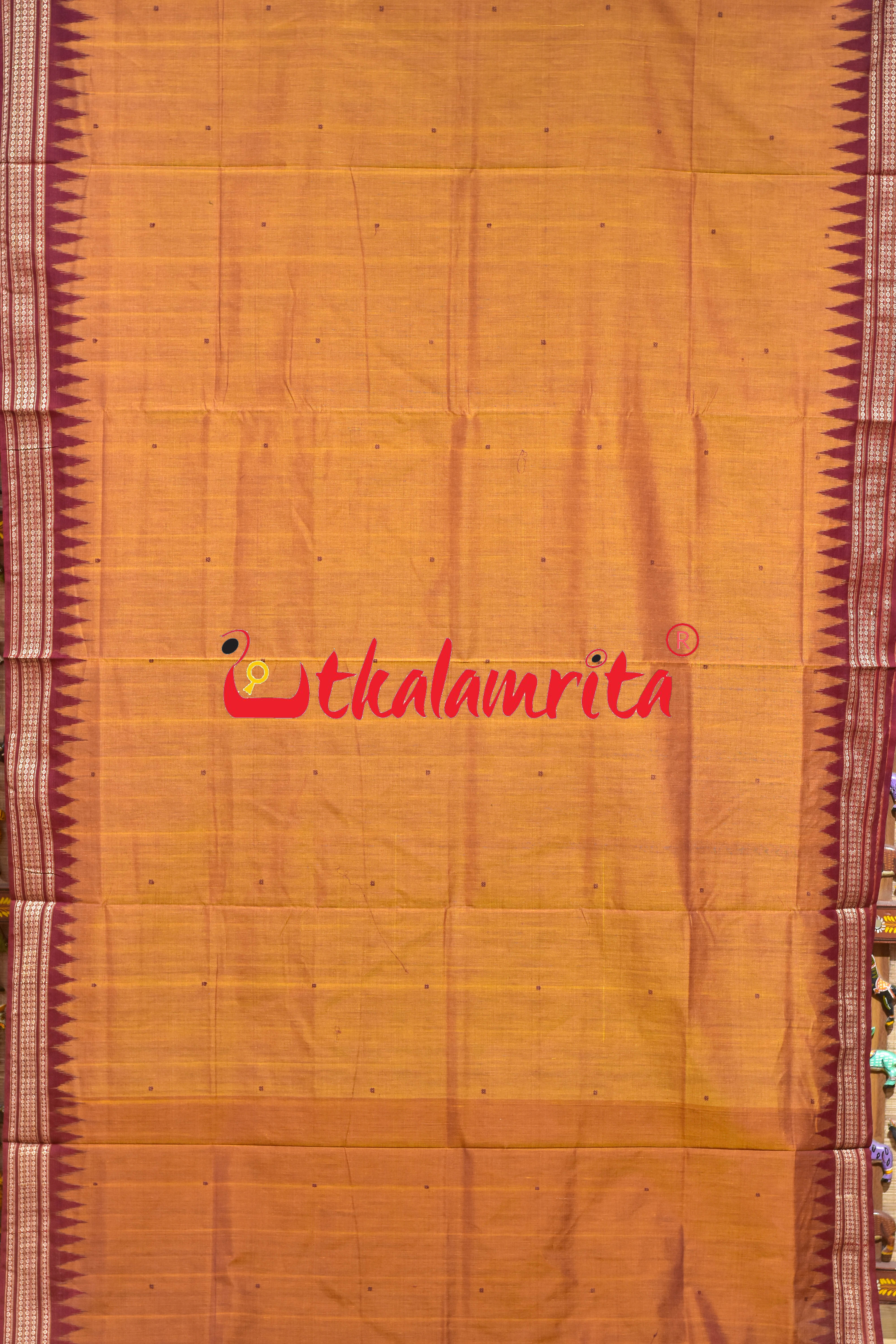 Mustard Black Buti Bomkai Cotton Saree