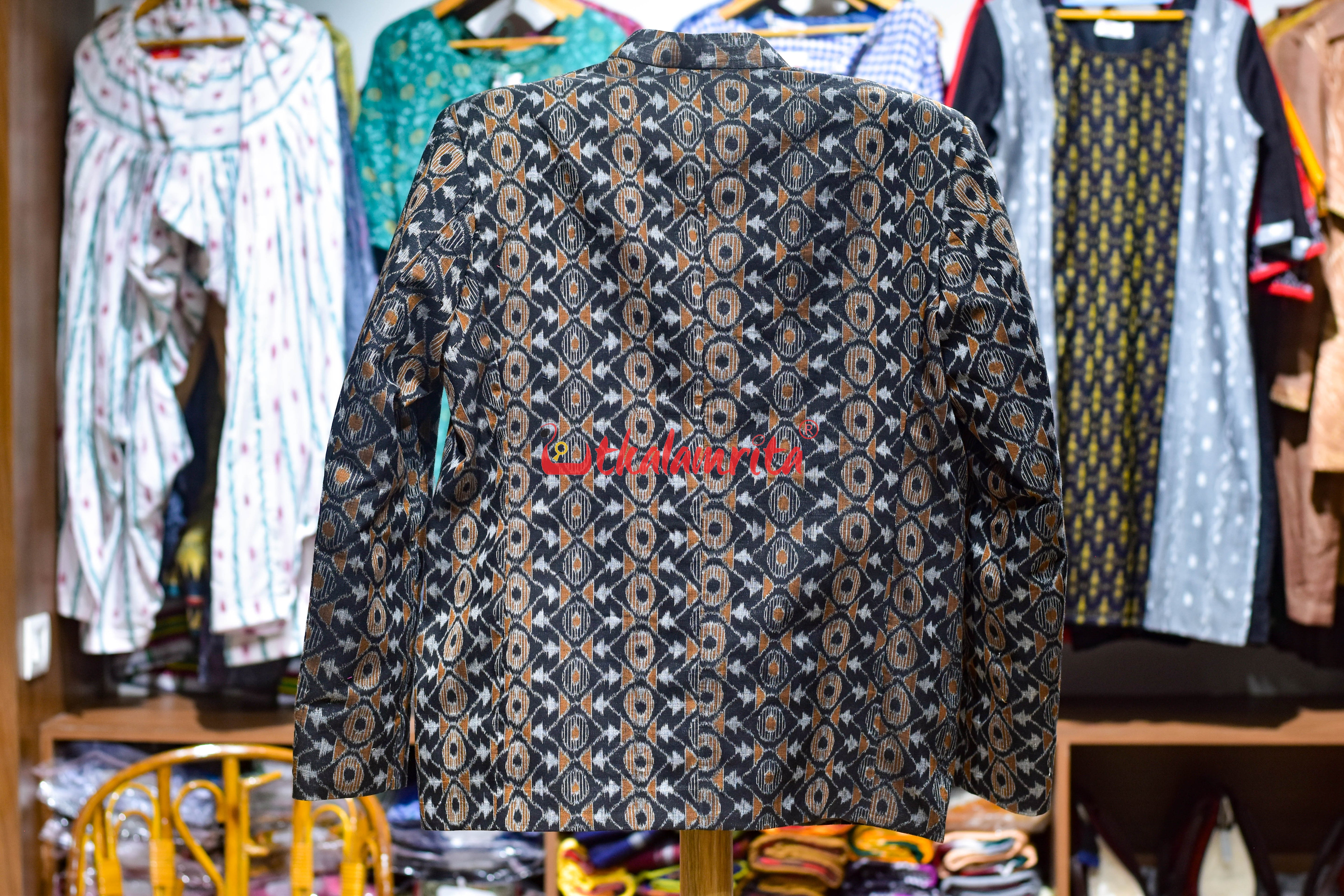 Black Mustard Asymmetric Sambalpuri (Men's Blazer)