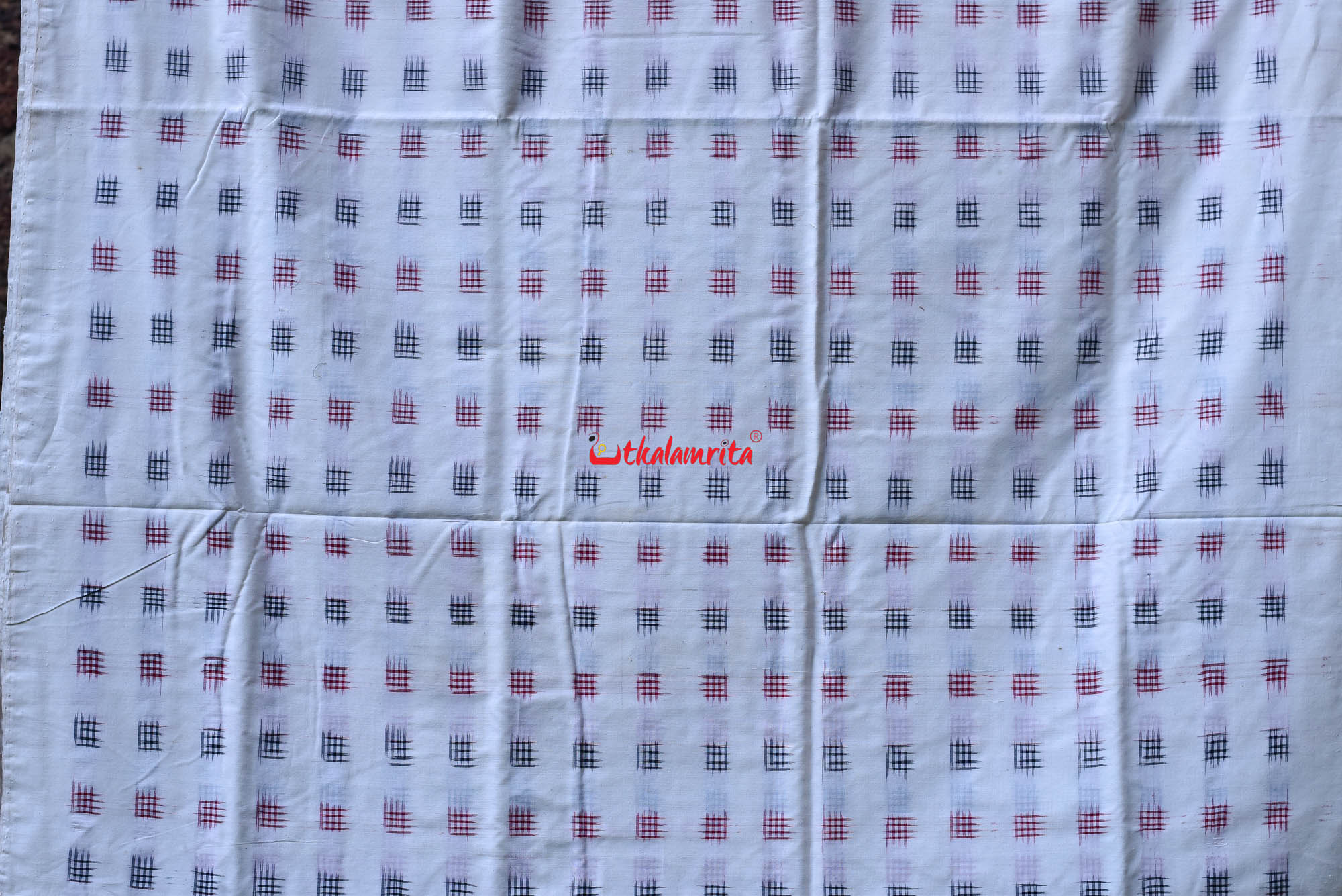 Jharaka Design Red Black Over White Base (Fabric)