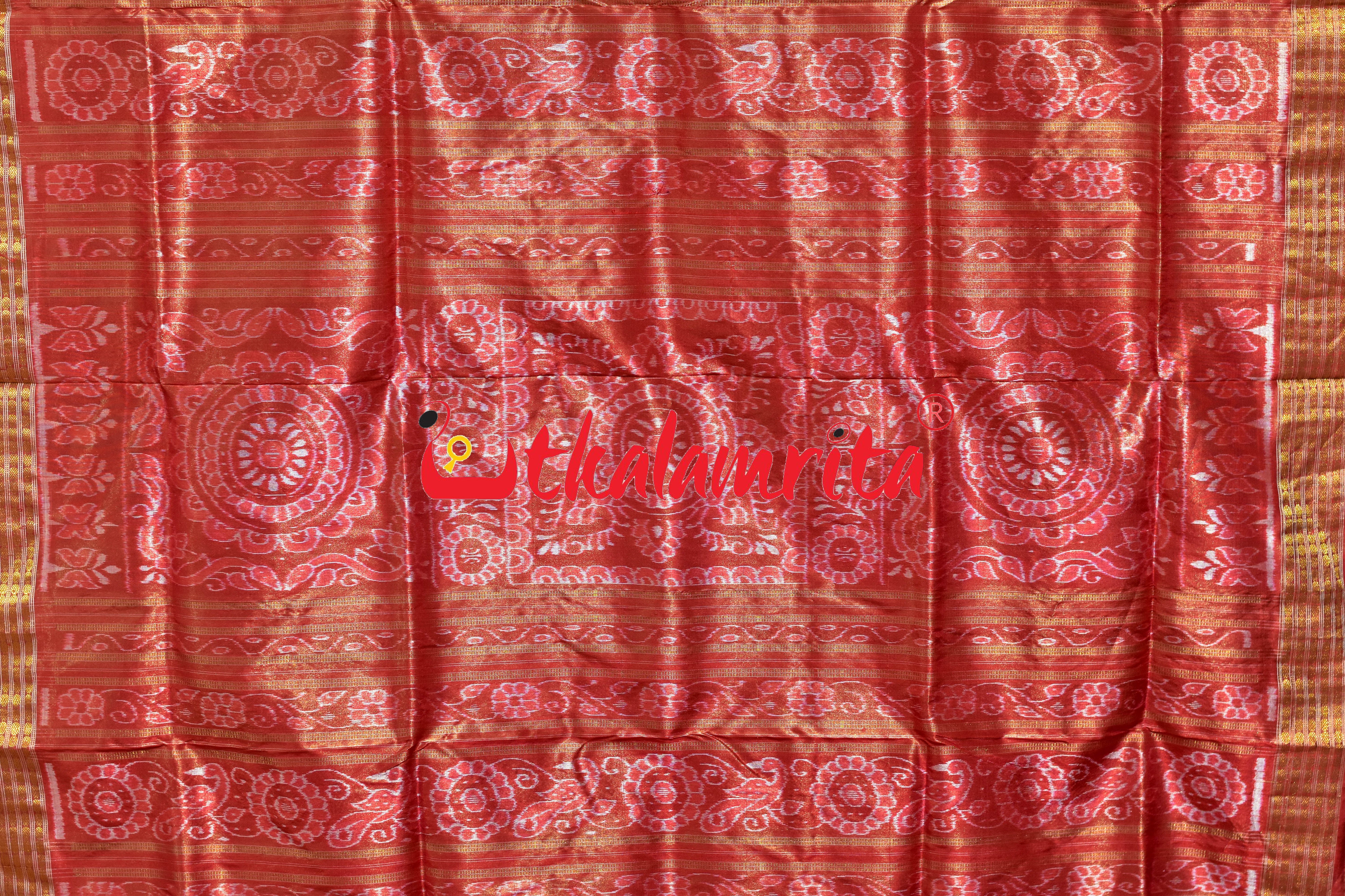Olive Red Adibasi Full Tissue Sambalpuri Silk Saree