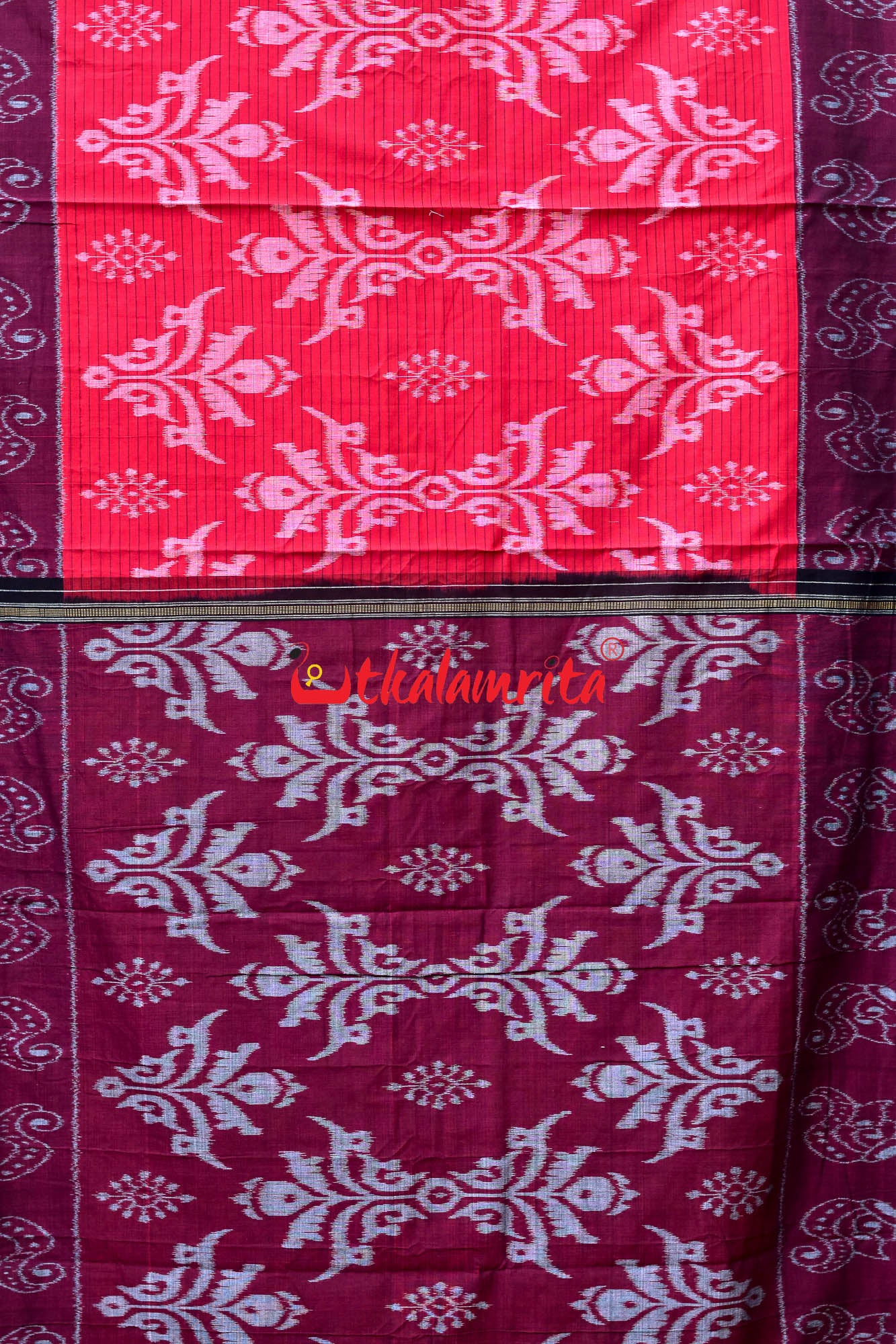 Red Maroon Sankha Khandua Cotton Saree