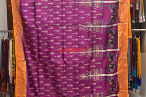 Magenta Trees with Elephant Khandua Silk Saree