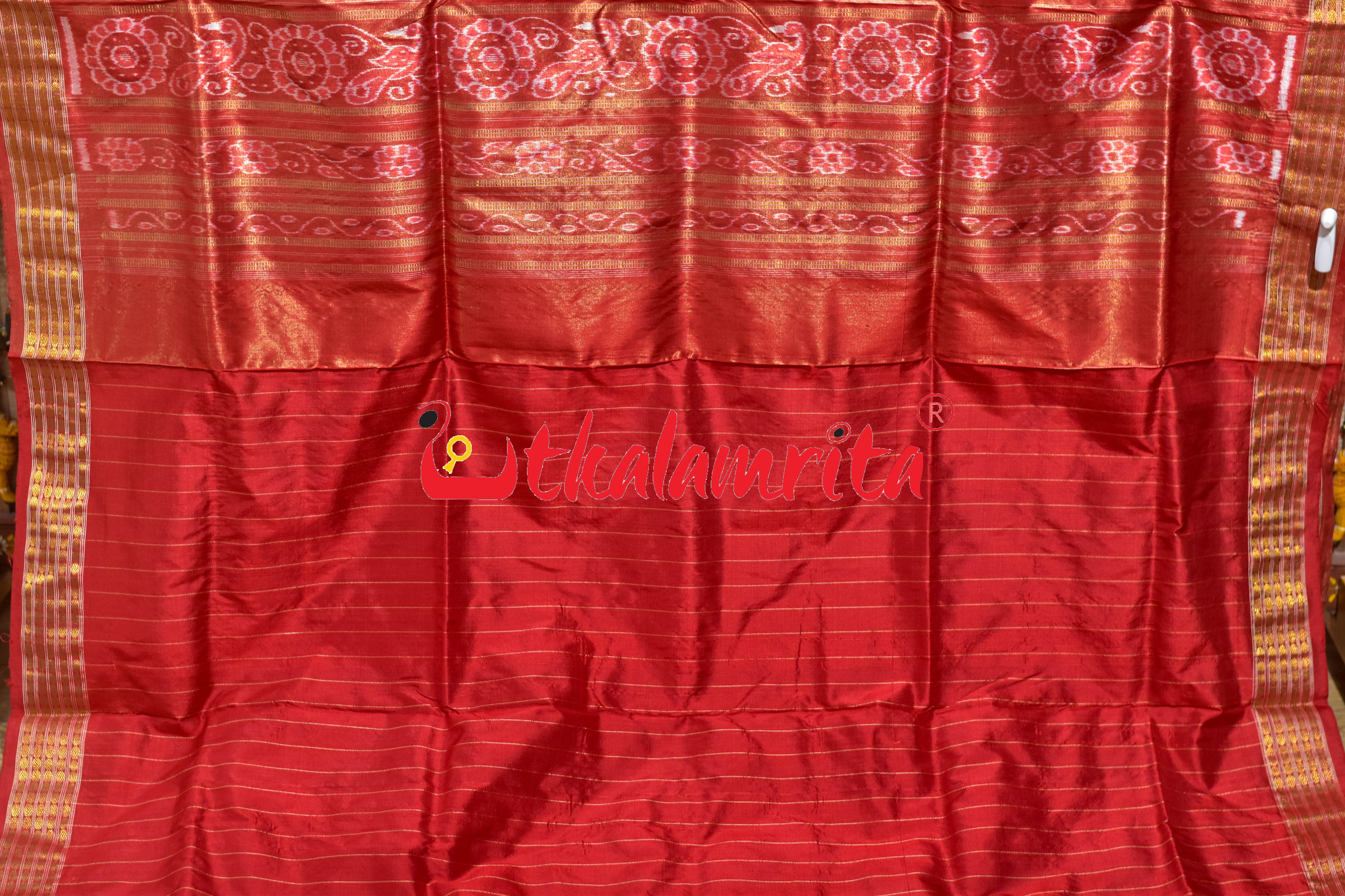 Olive Red Adibasi Full Tissue Sambalpuri Silk Saree