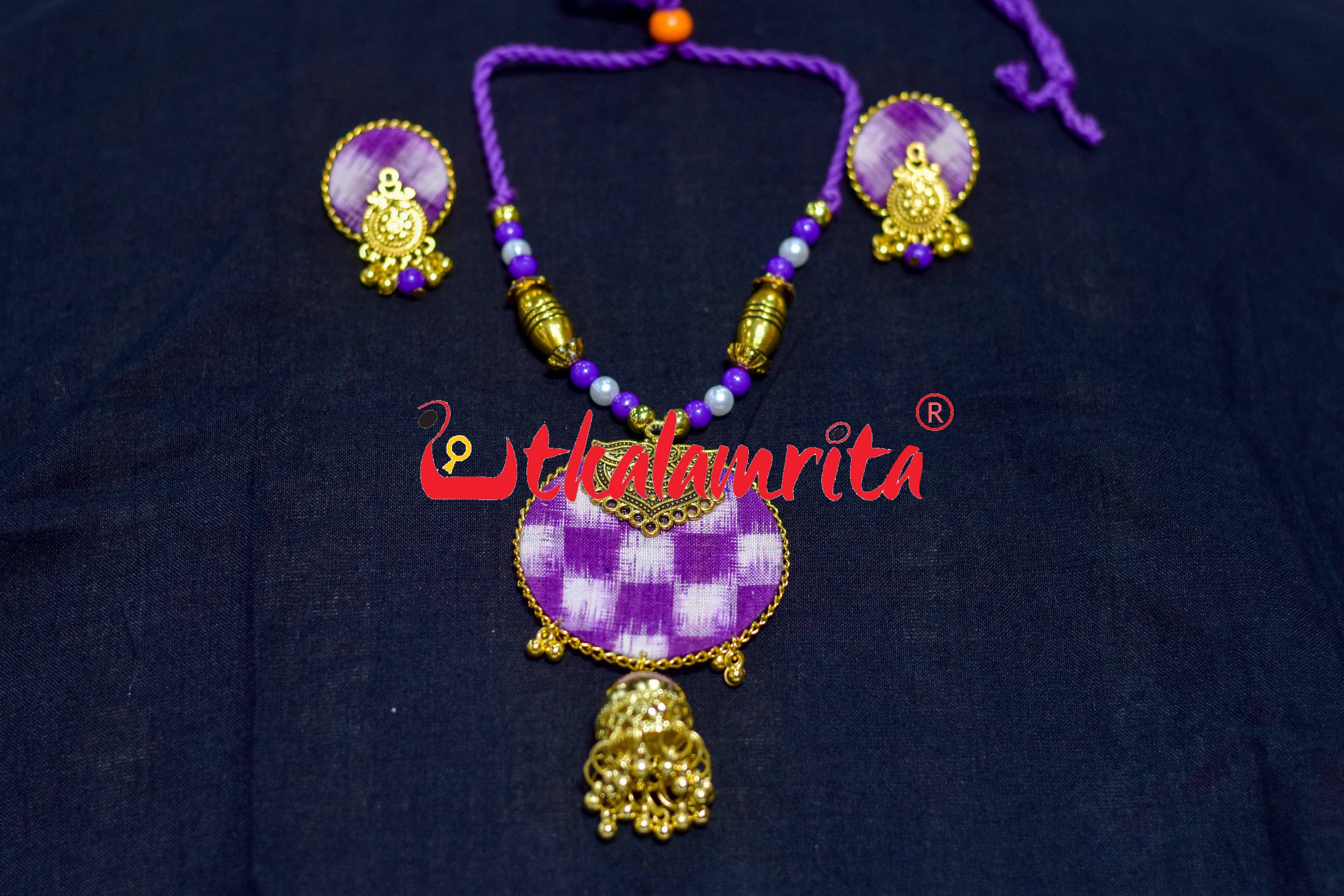 Purple White Pasapali Silver Mayura Necklace Set