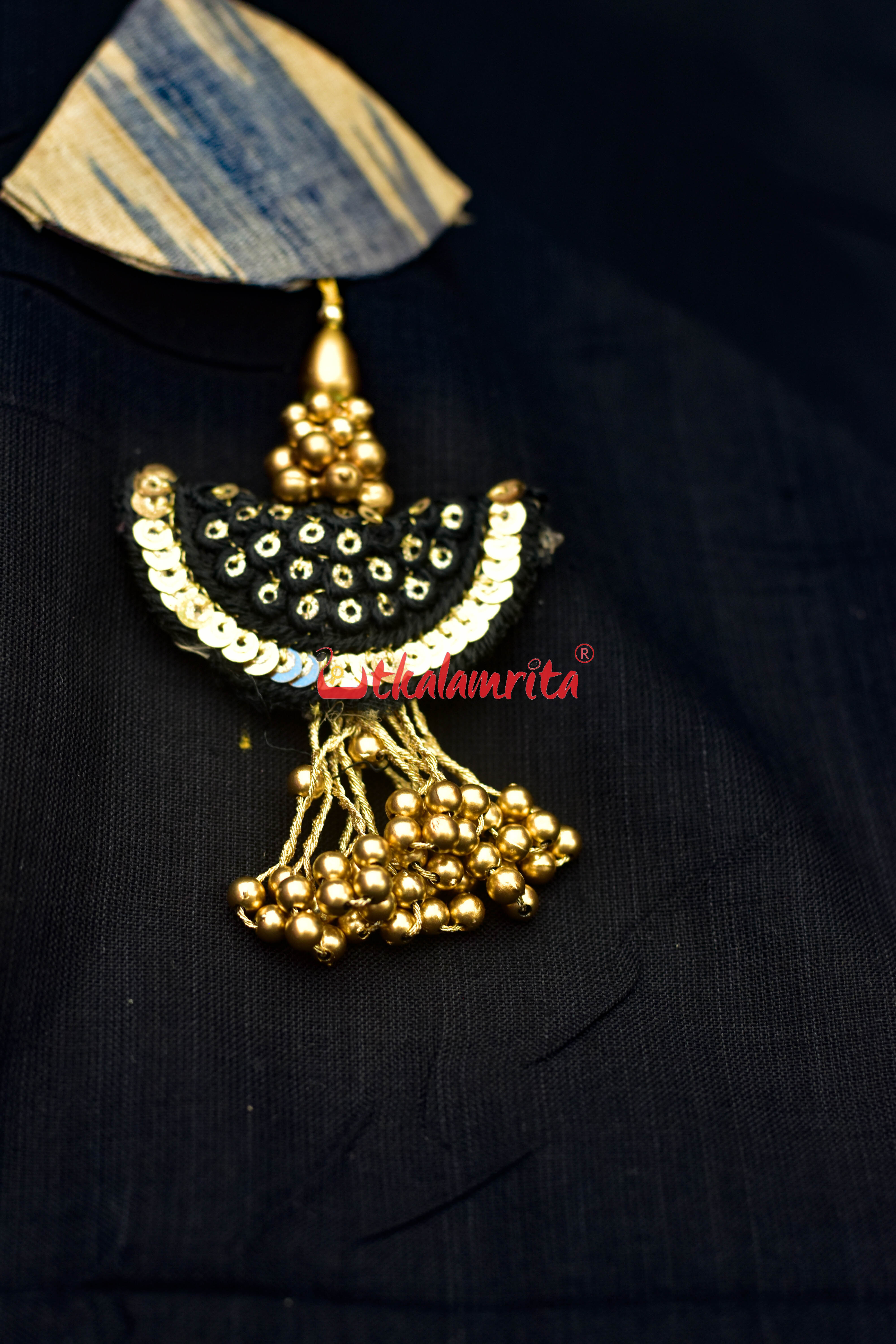 Tussar Black Golden Earrings