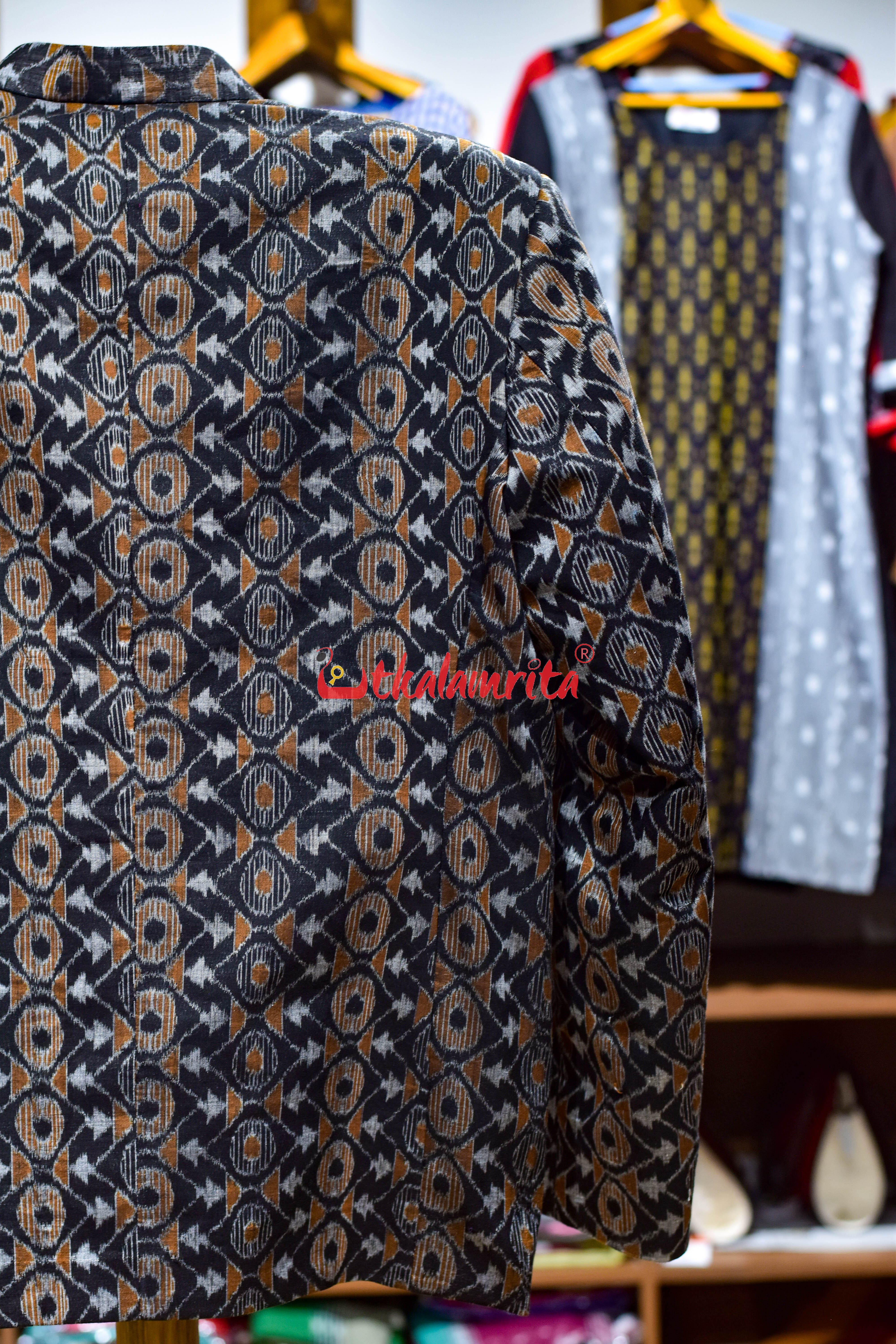 Black Mustard Asymmetric Sambalpuri (Men's Blazer)