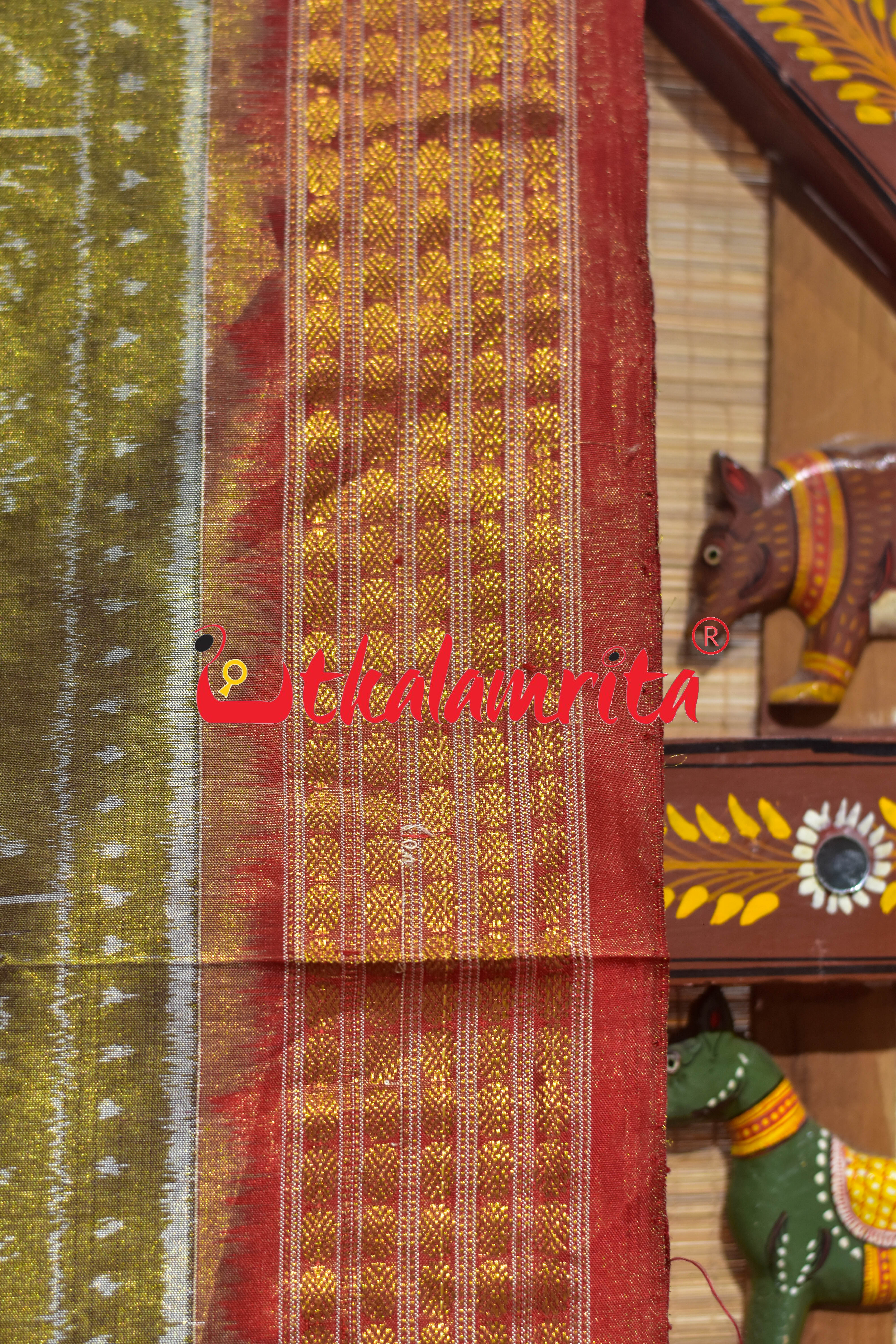 Olive Red Adibasi Full Tissue Sambalpuri Silk Saree