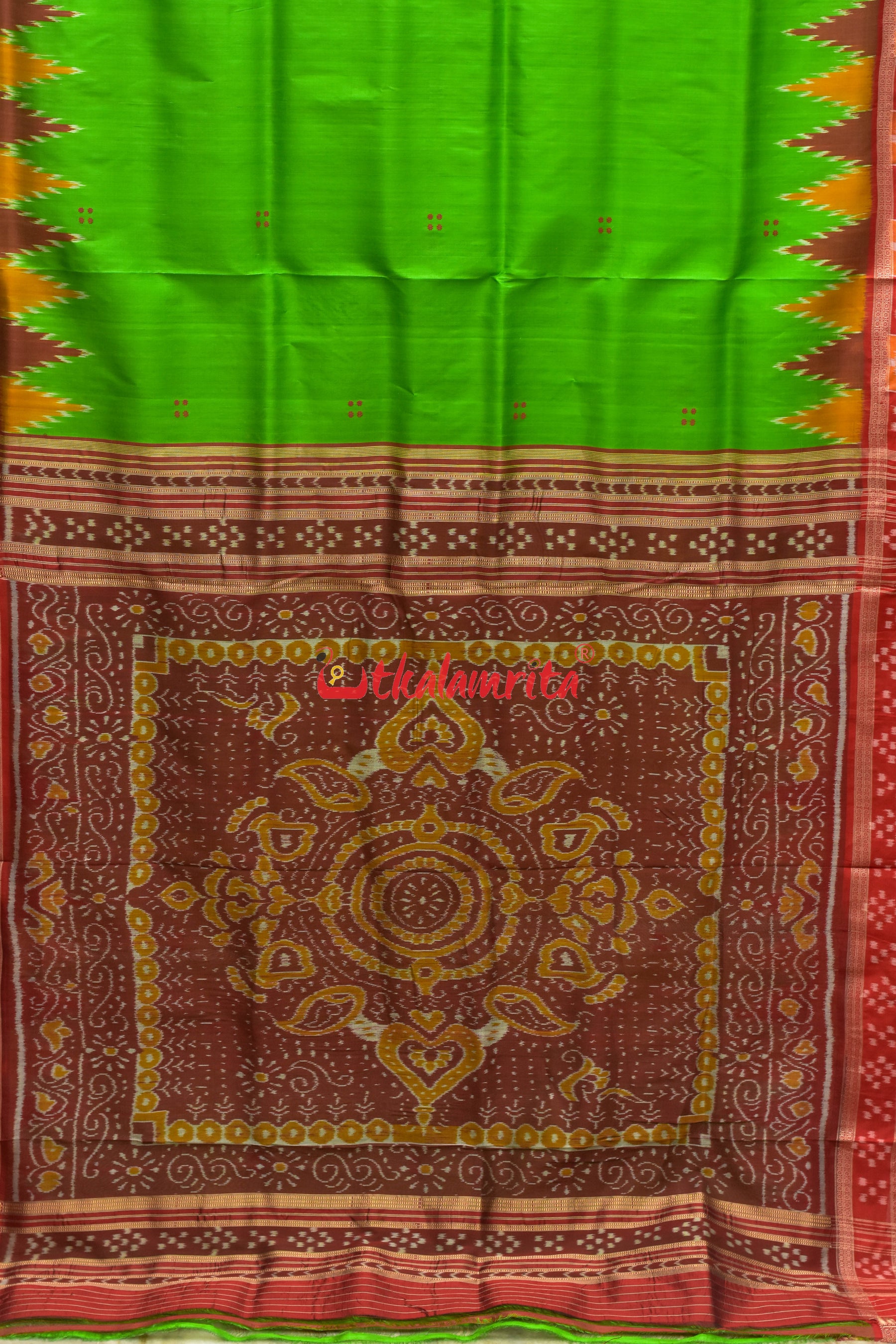 Parrot Green Pasapali Khandua Silk Saree