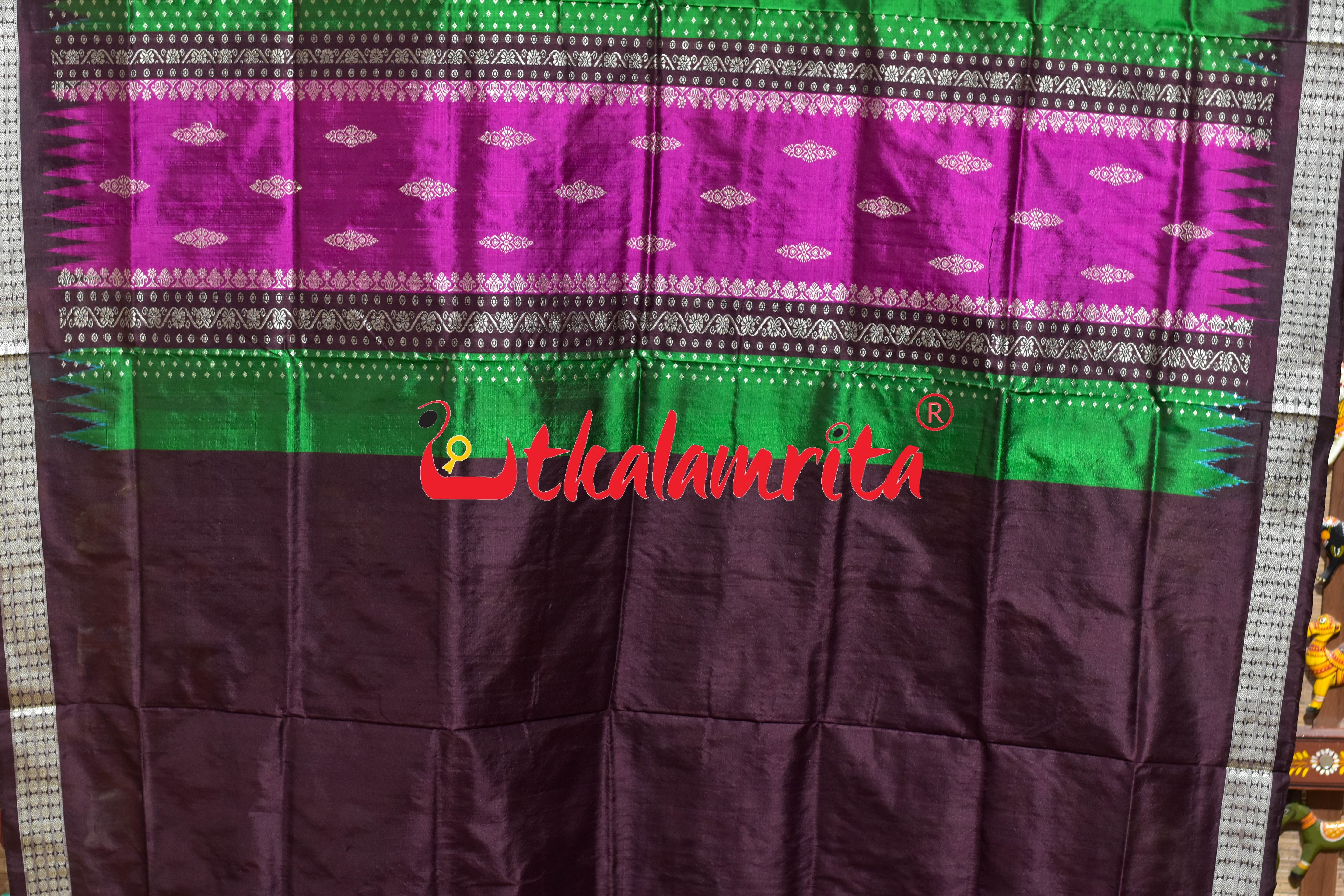 Peri Peri Green Rani Bomkai Silk Saree