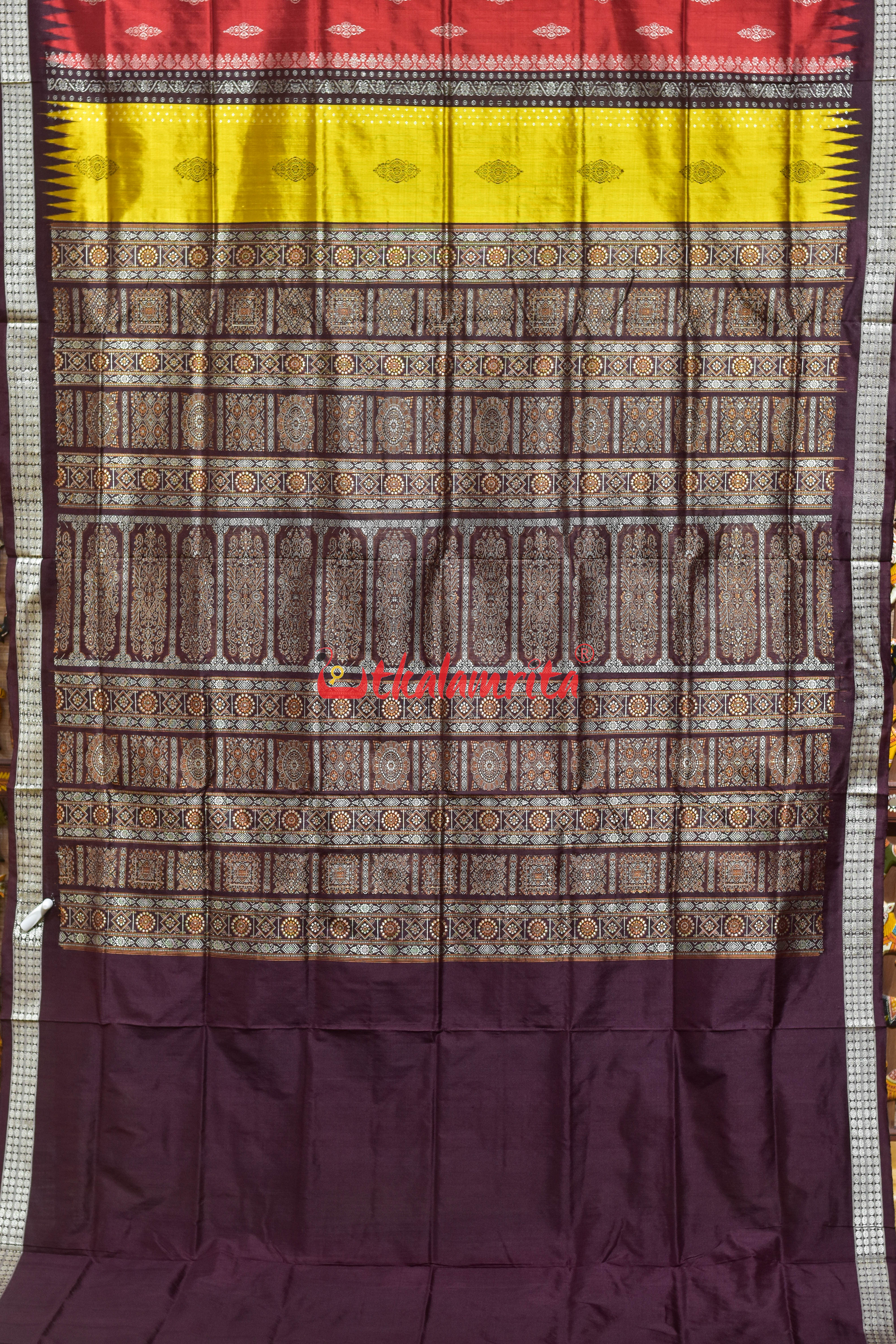 Peri Peri Golden Red Bomkai Silk Saree
