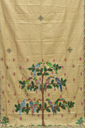 Dozen Parrots Pattachitra Tussar Silk Saree