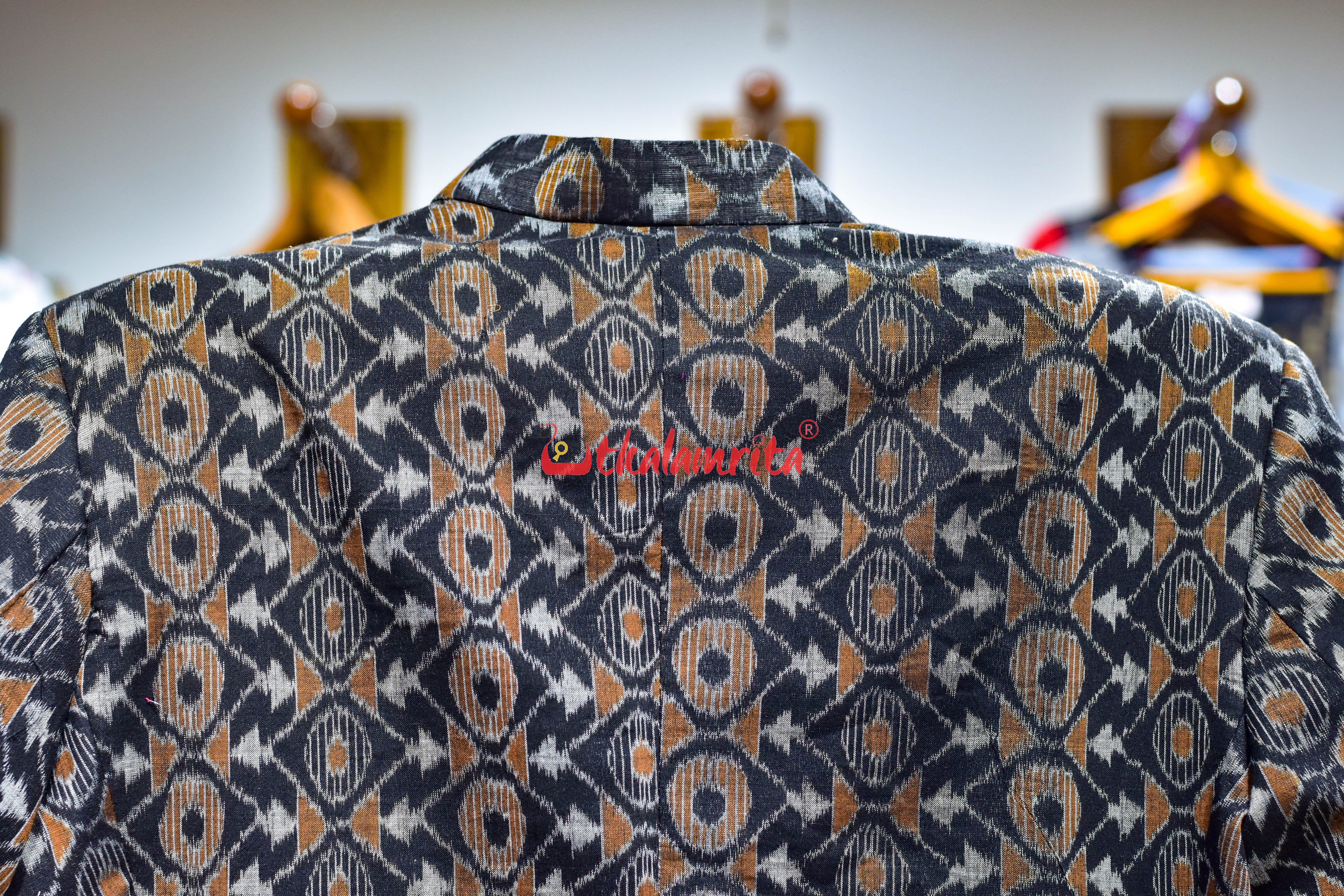 Black Mustard Asymmetric Sambalpuri (Men's Blazer)