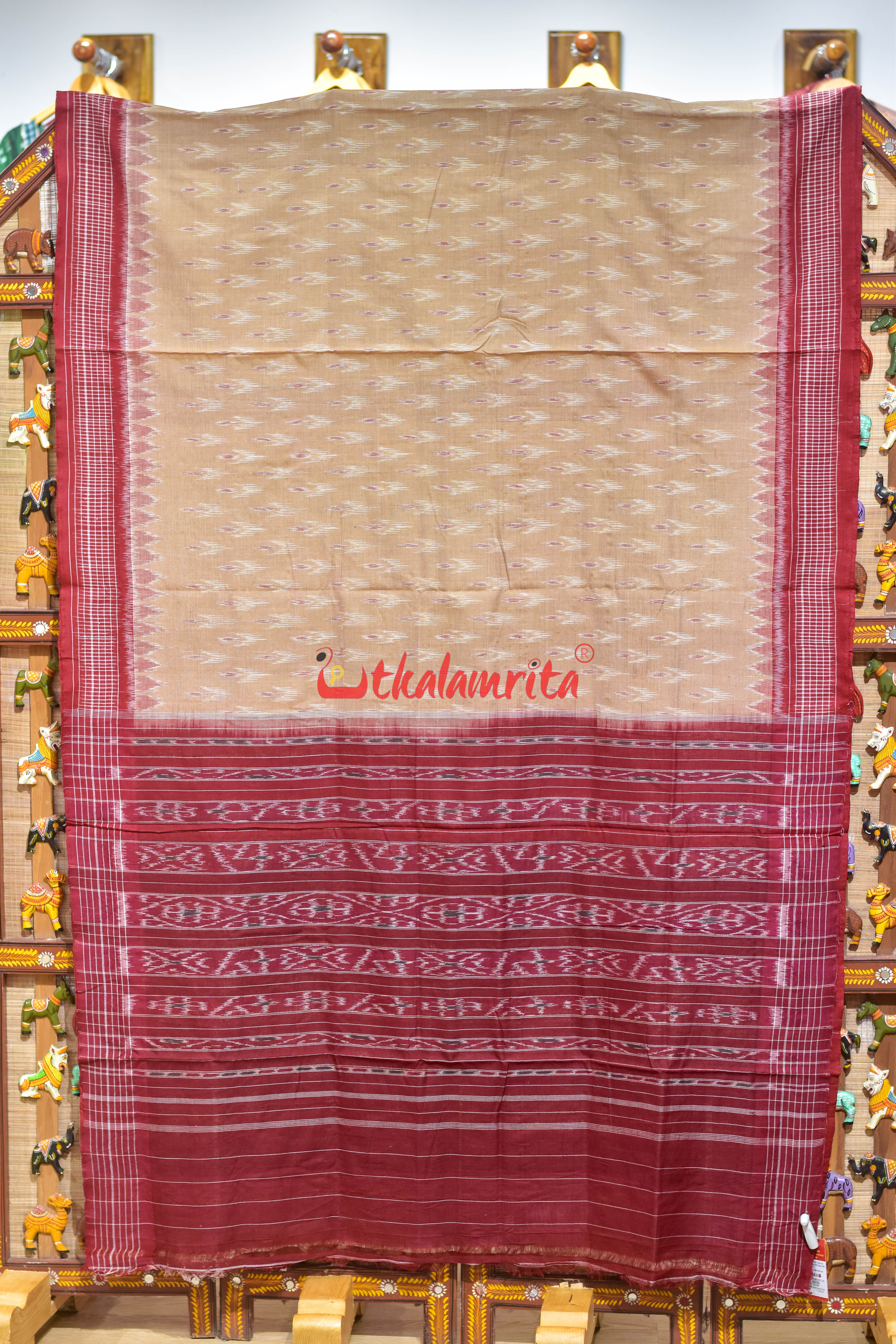 Cream Maroon Chandrika Khandua Cotton Saree