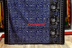 Blue Odia Alphabets Khandua Cotton Saree