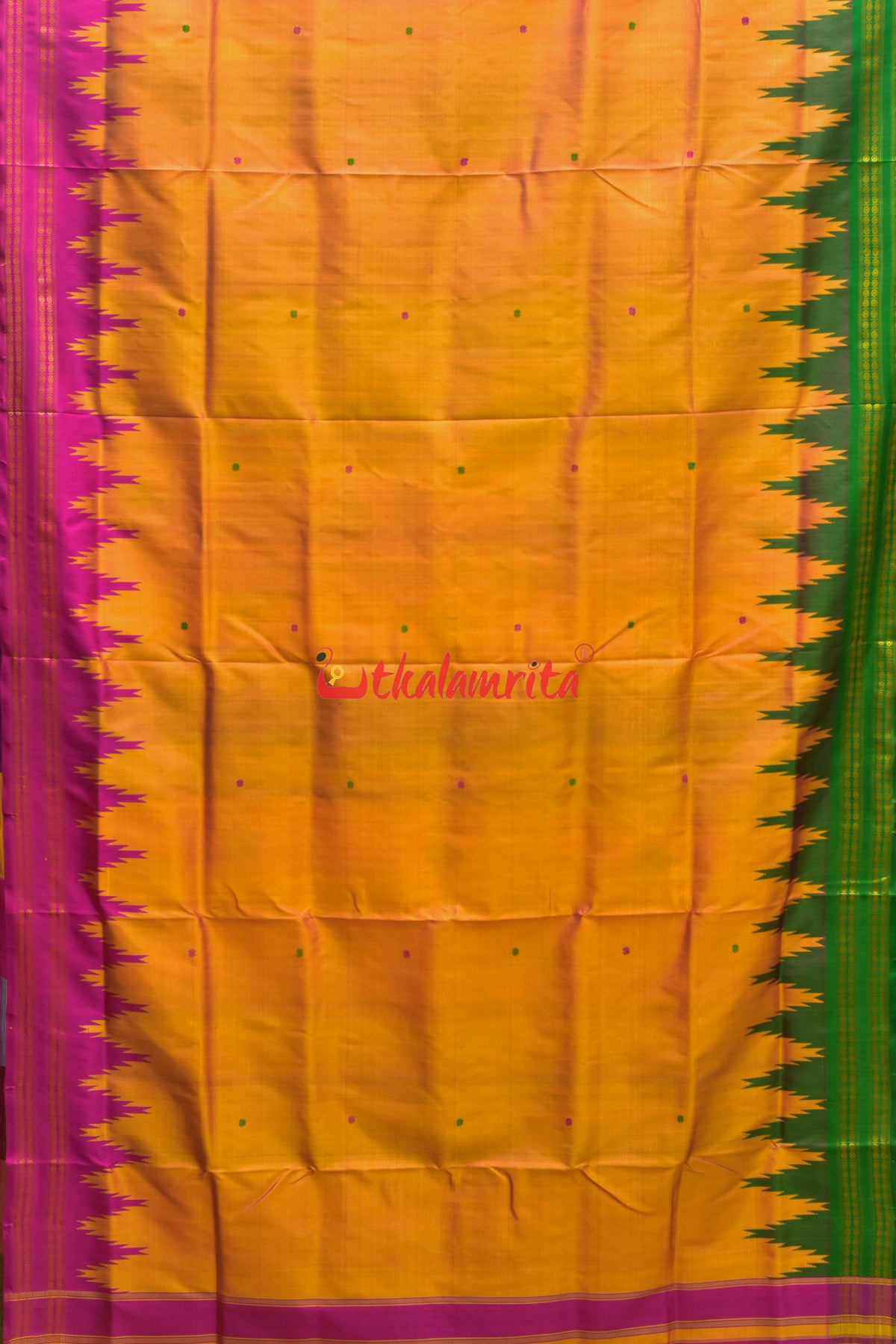 Peel Orange Double Anchal Berhampuri Silk Saree
