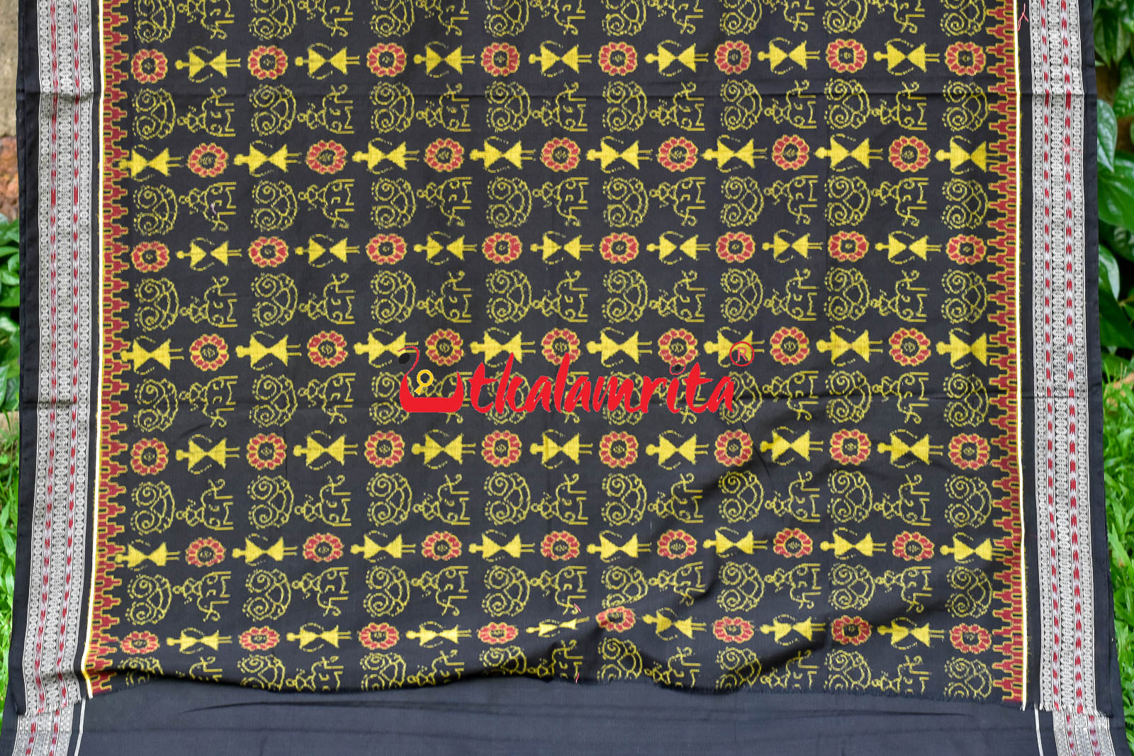Black Tribal Flower  Sambalpuri Cotton Saree