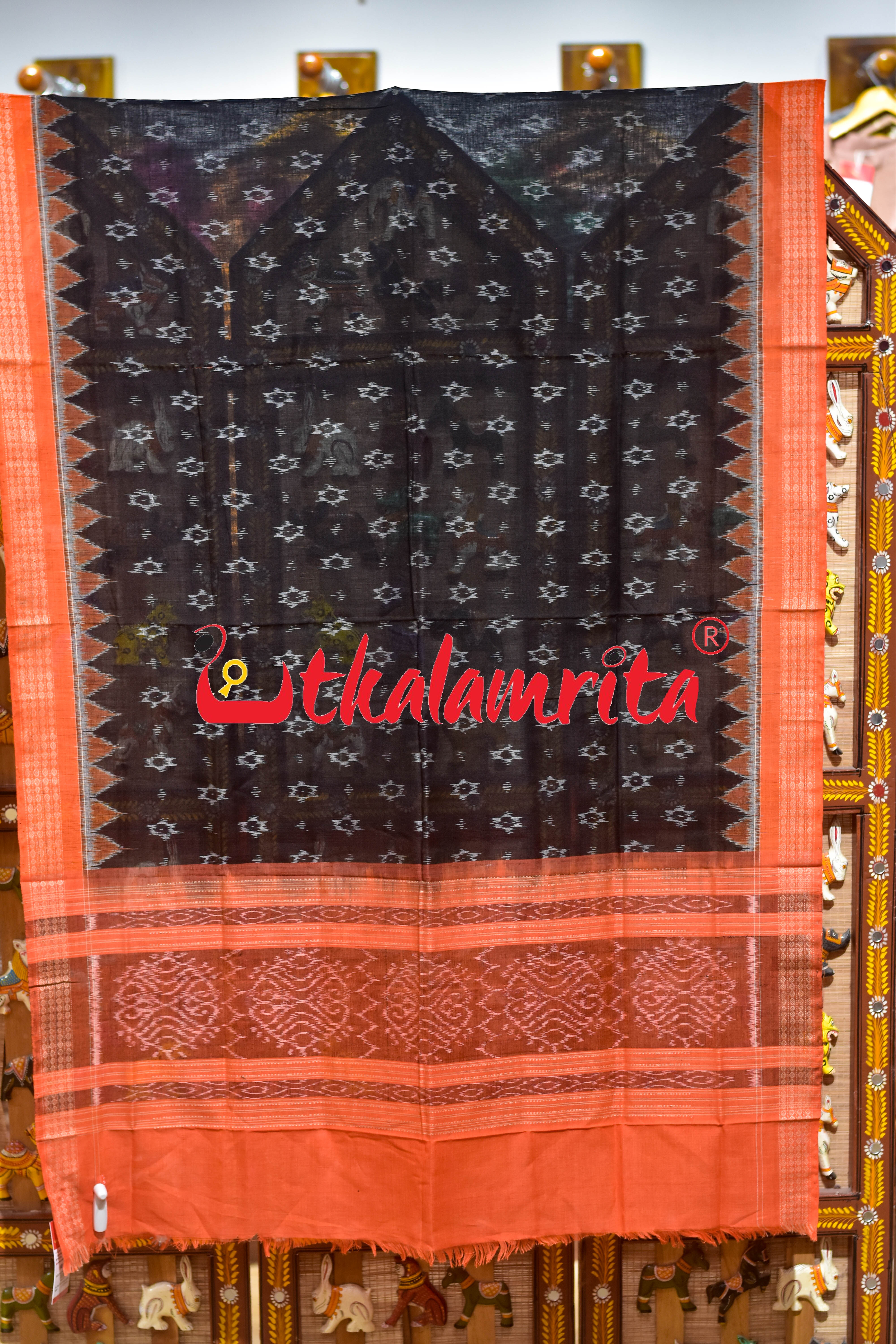 Black Orange Star Phula Sambalpuri (Dupatta)