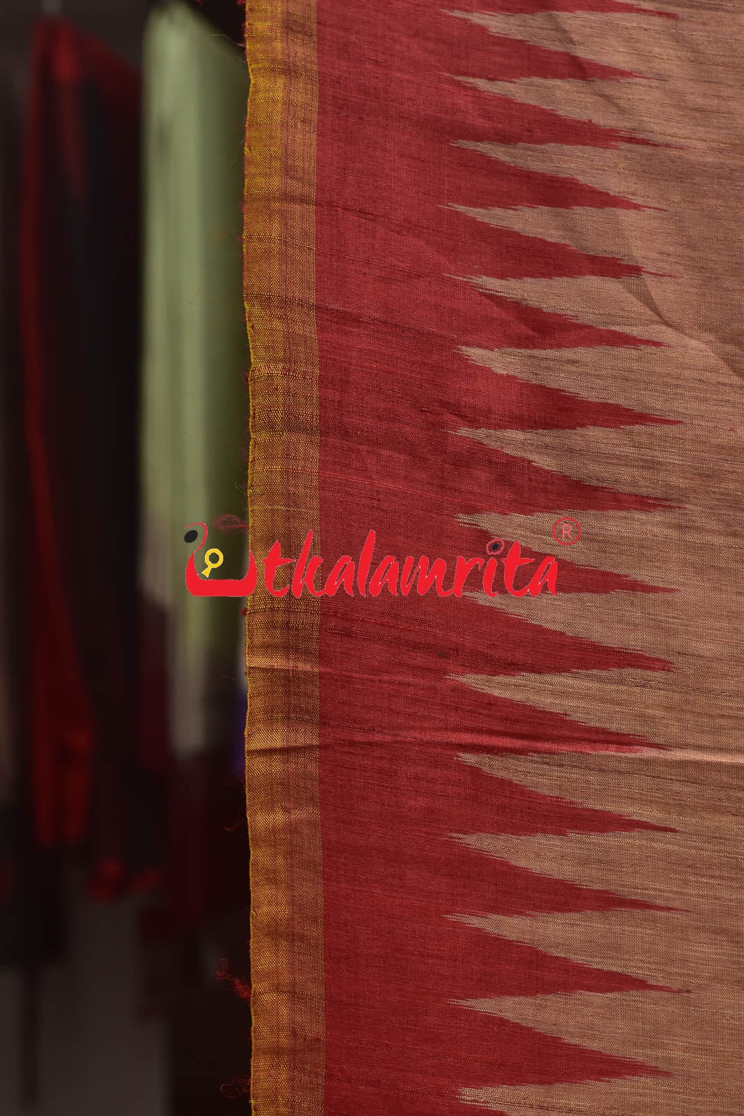 Peach Red Chakra Jaala Gopalpur Tussar Saree