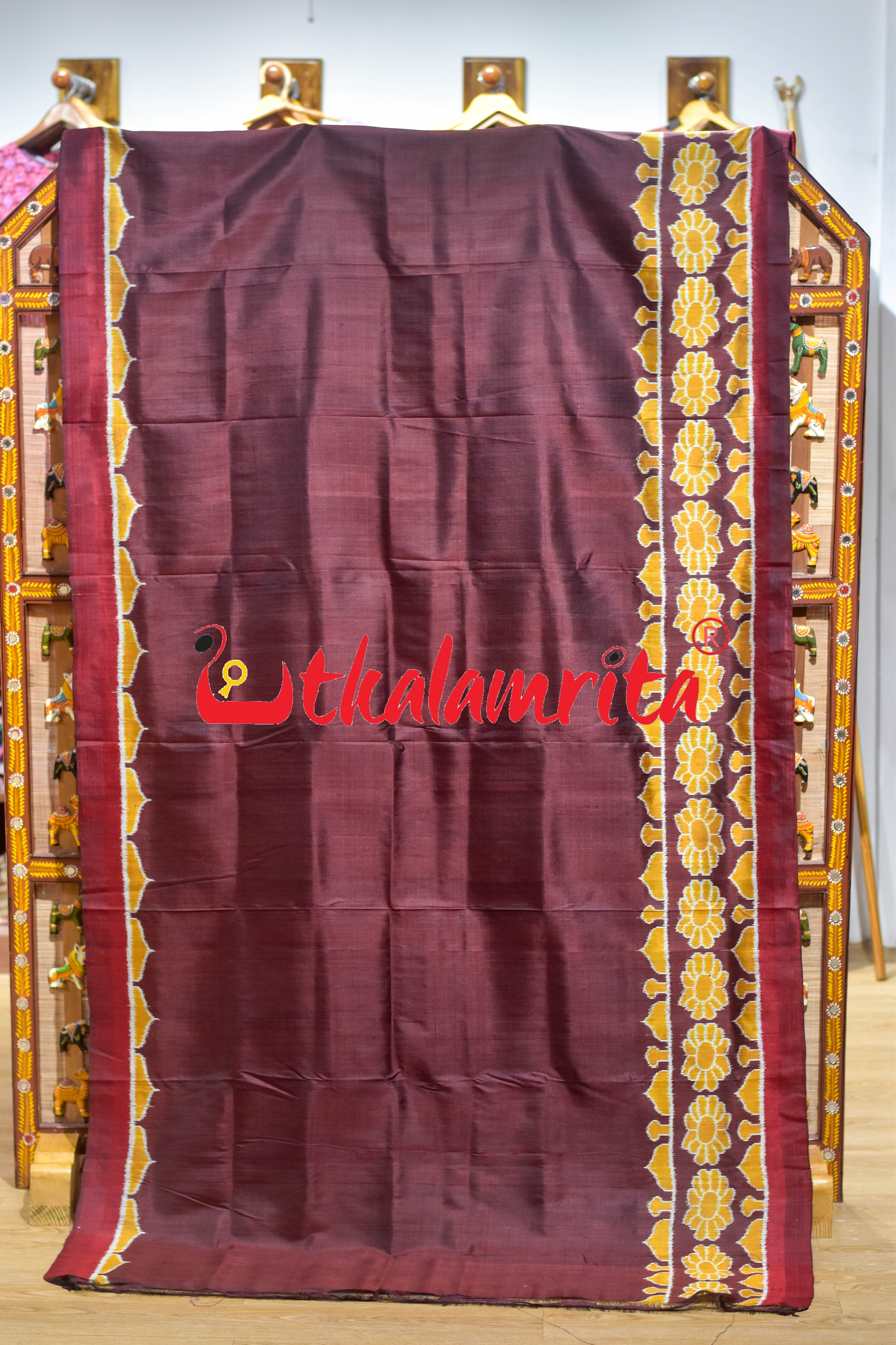 Coffee with Half Taj Mahal Border Khandua Silk Saree
