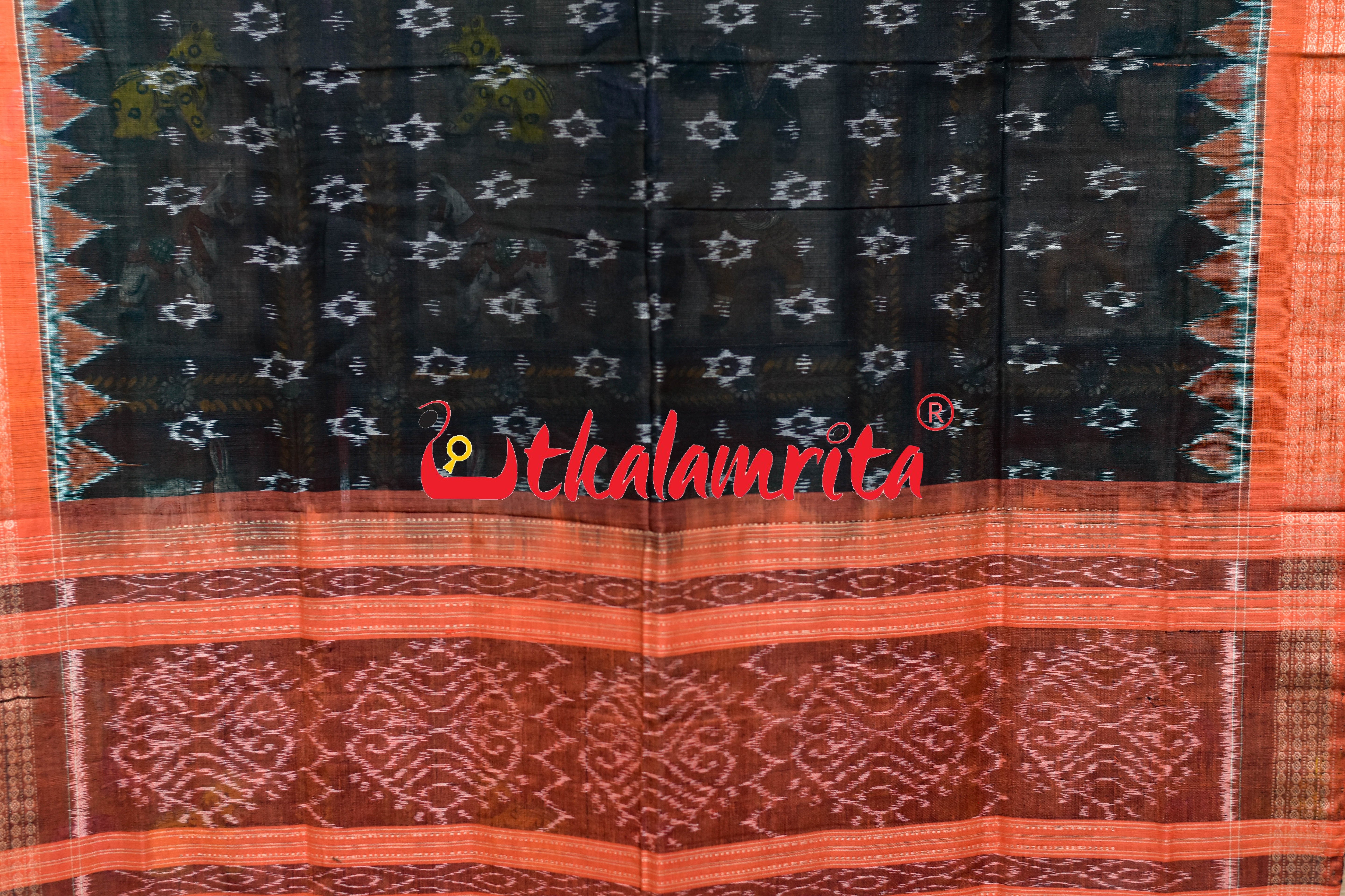 Black Orange Star Phula Sambalpuri (Dupatta)