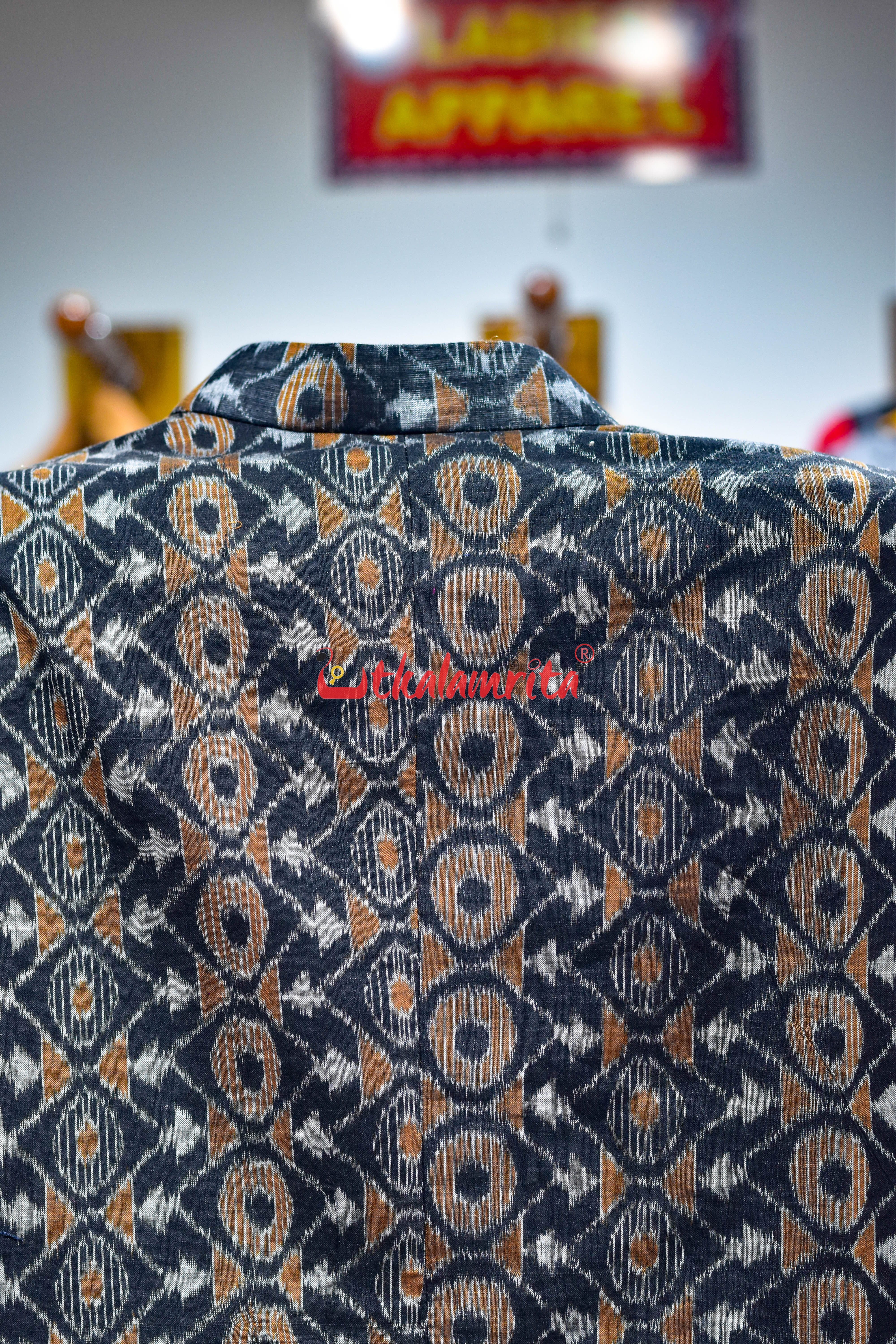 Black Mustard Asymmetric Sambalpuri (Men's Blazer)