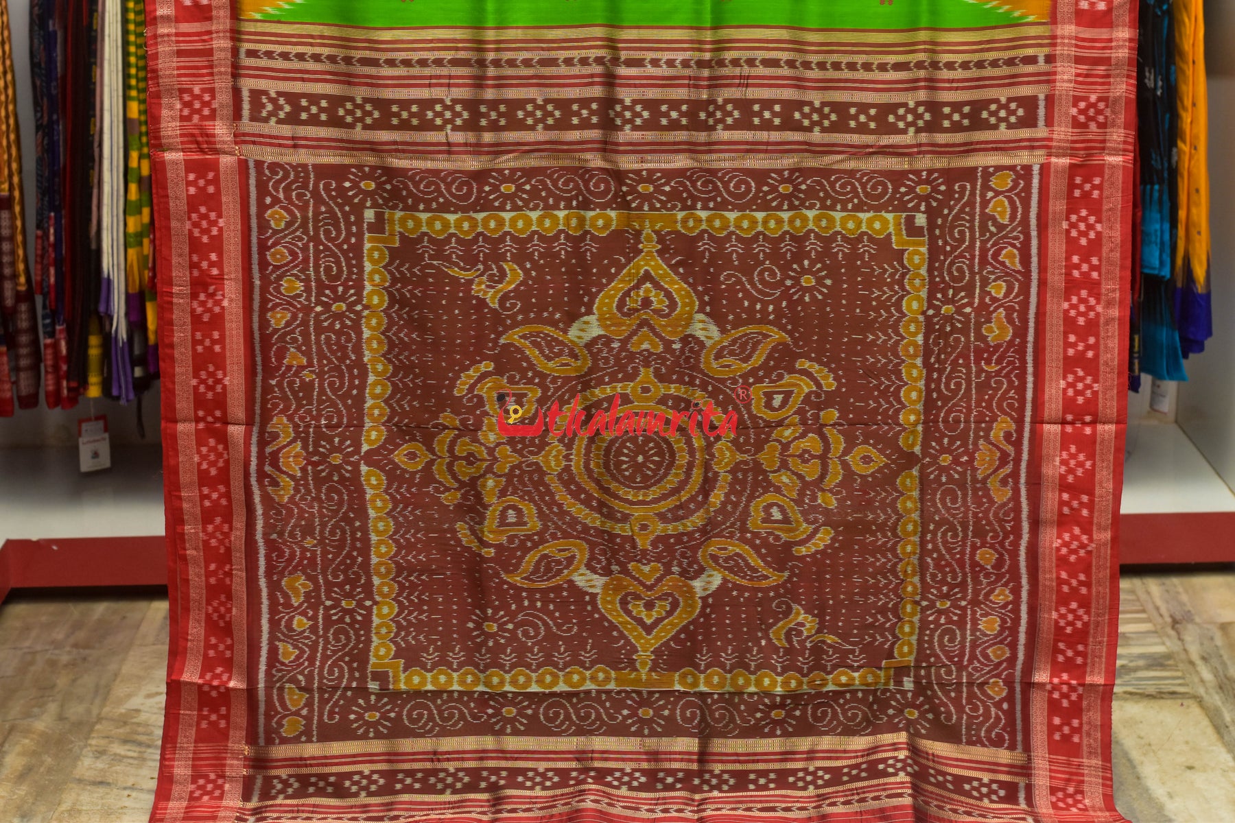 Parrot Green Pasapali Khandua Silk Saree