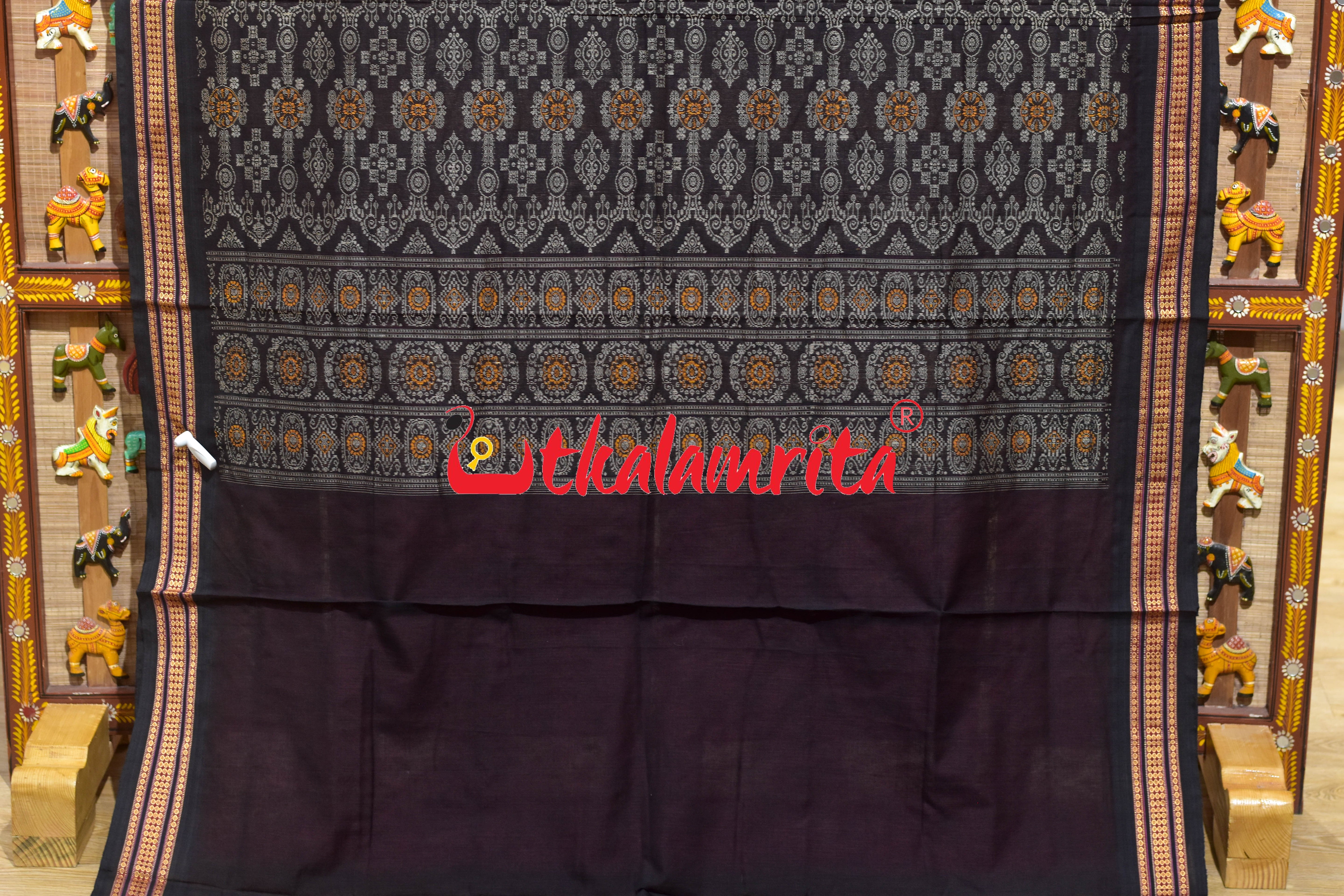 Red Black Buti Bomkai Cotton Saree