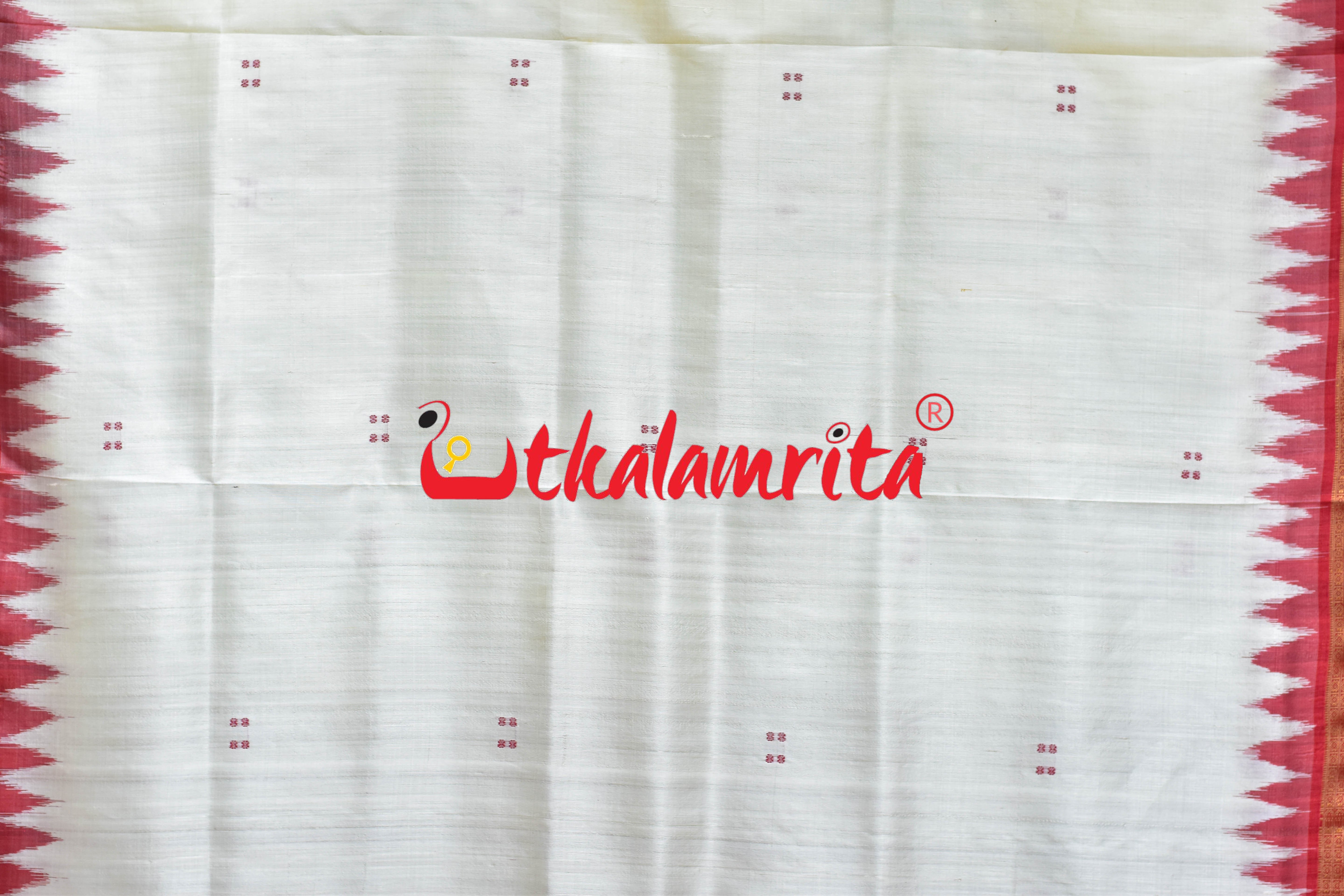White Red Buti Khandua Silk Saree