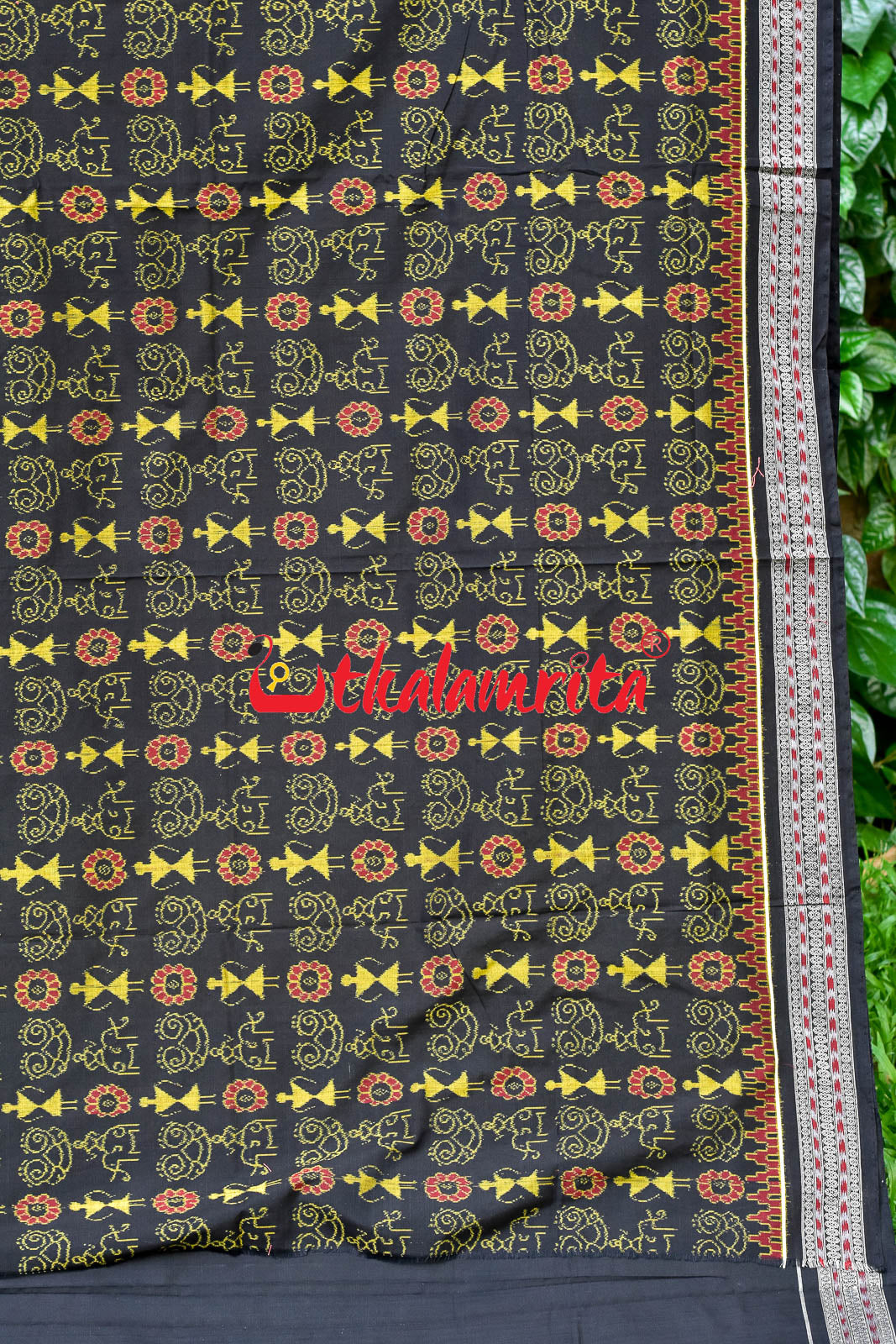 Black Tribal Flower  Sambalpuri Cotton Saree