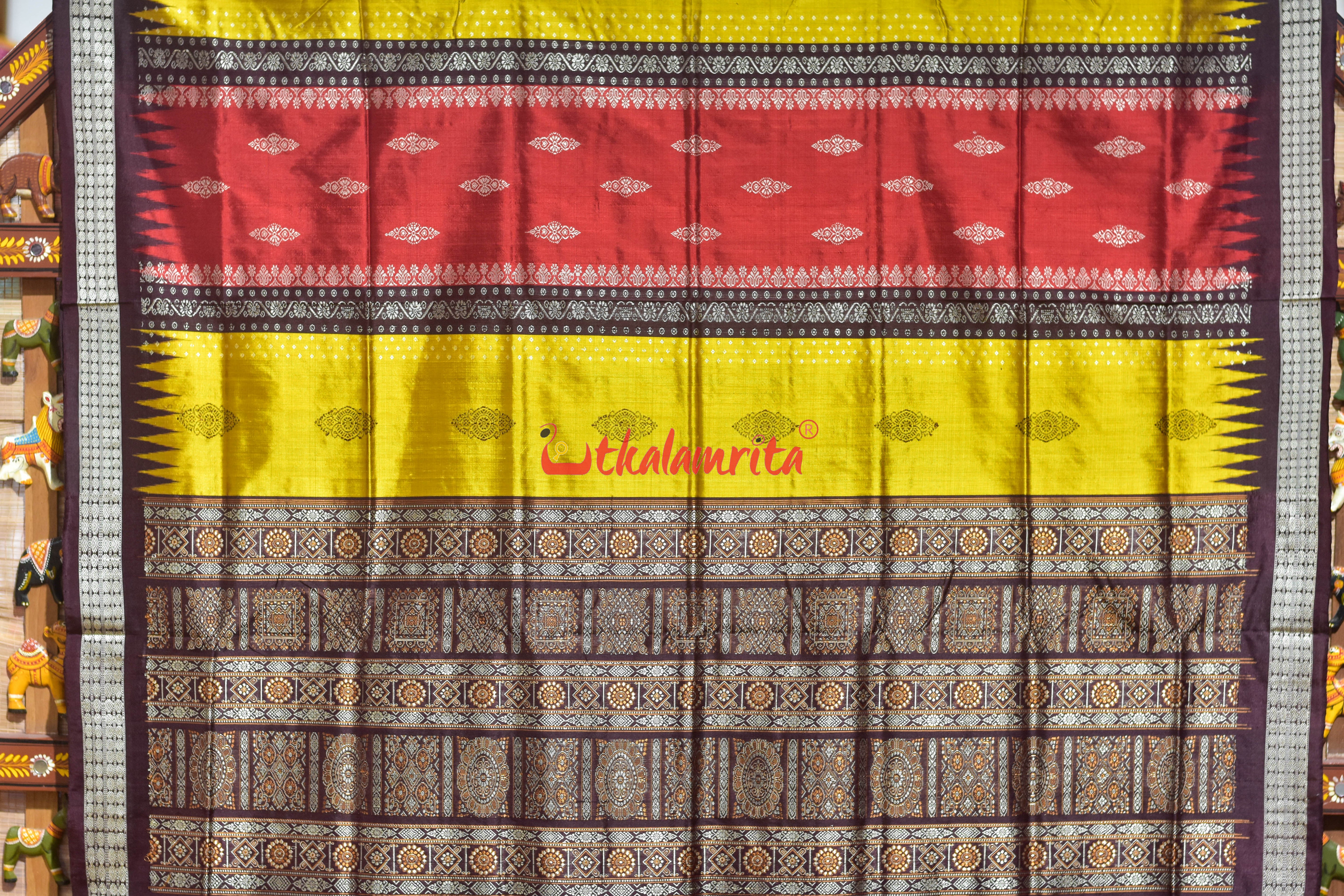 Peri Peri Golden Red Bomkai Silk Saree