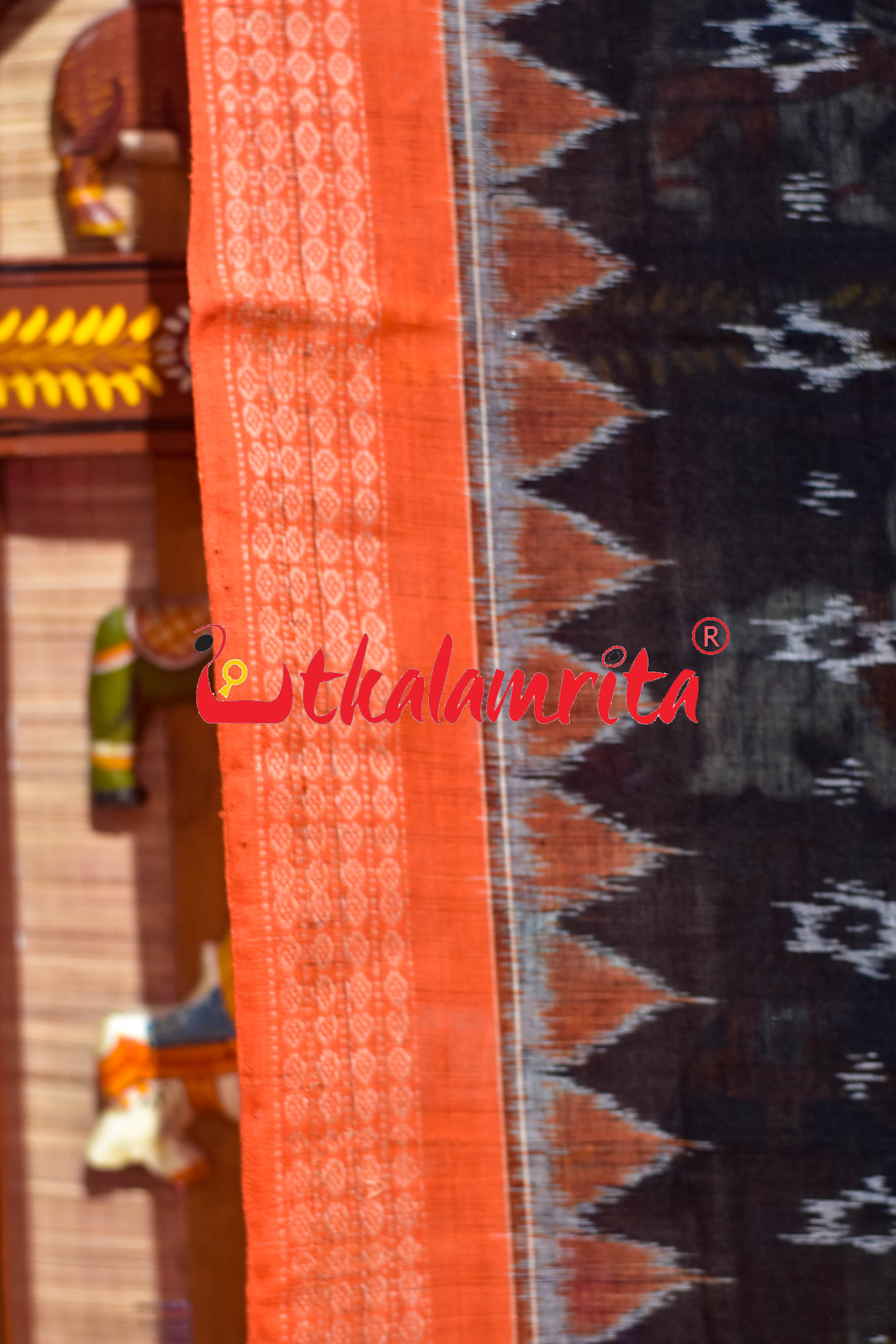 Black Orange Star Phula Sambalpuri (Dupatta)