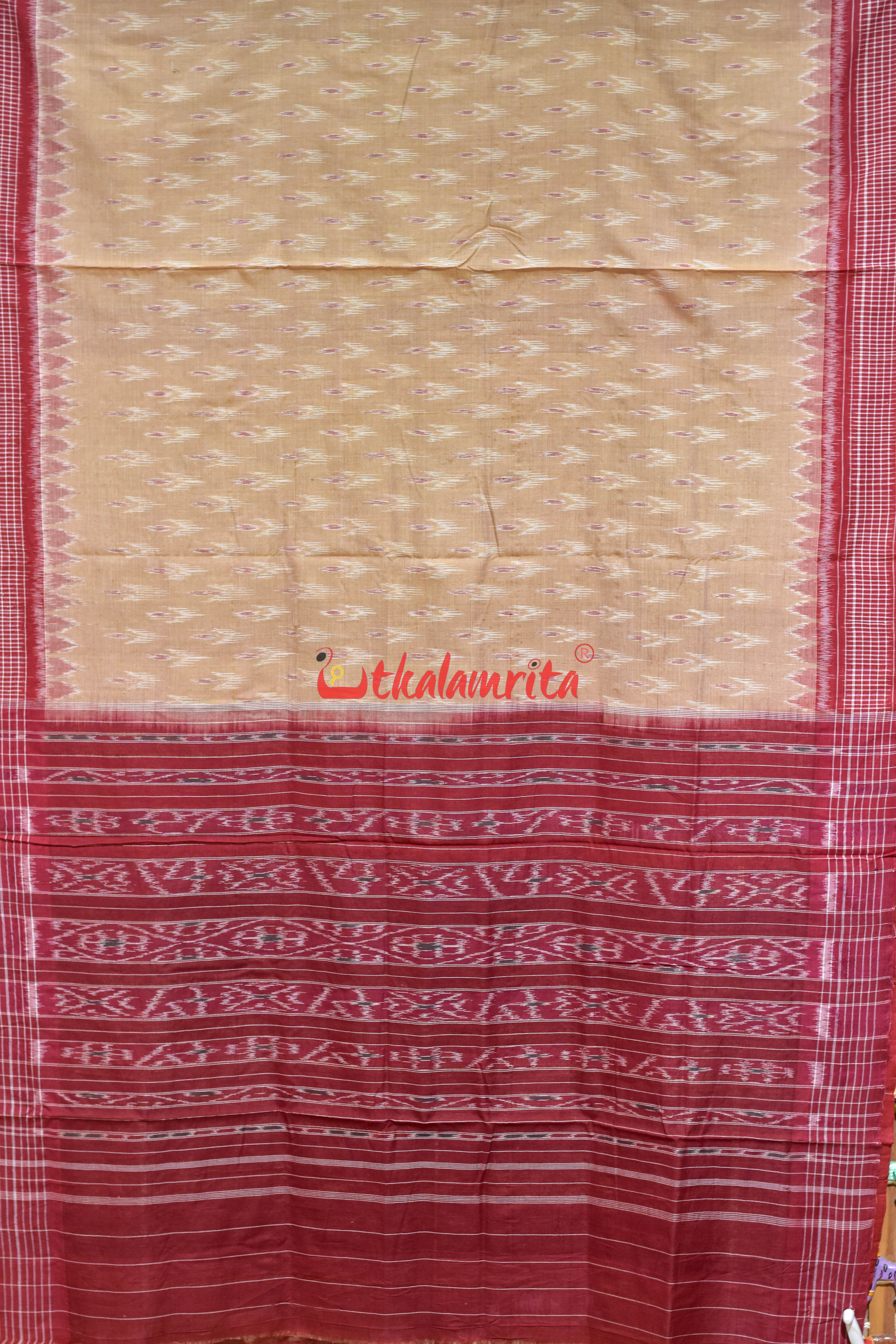 Cream Maroon Chandrika Khandua Cotton Saree