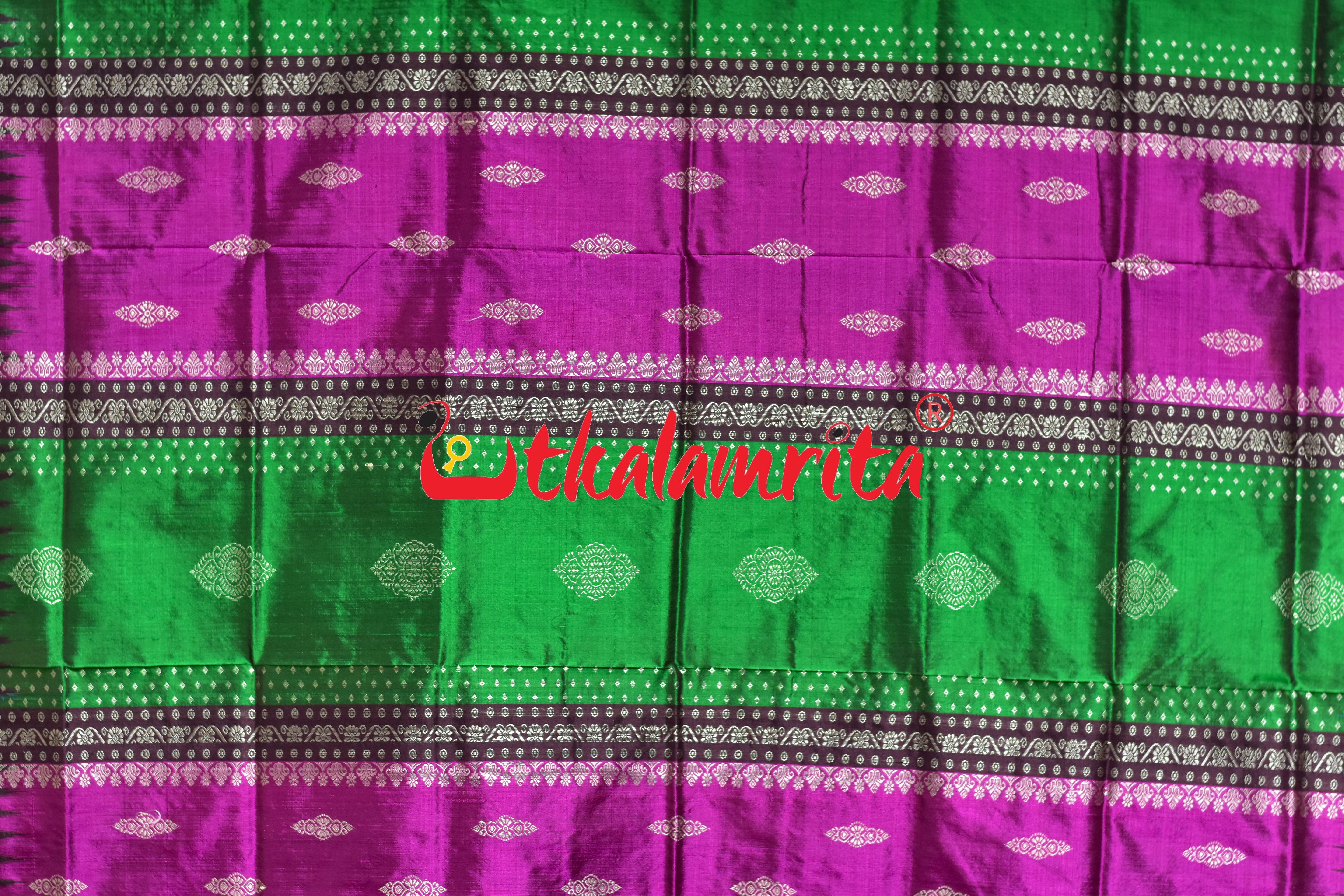 Peri Peri Green Rani Bomkai Silk Saree