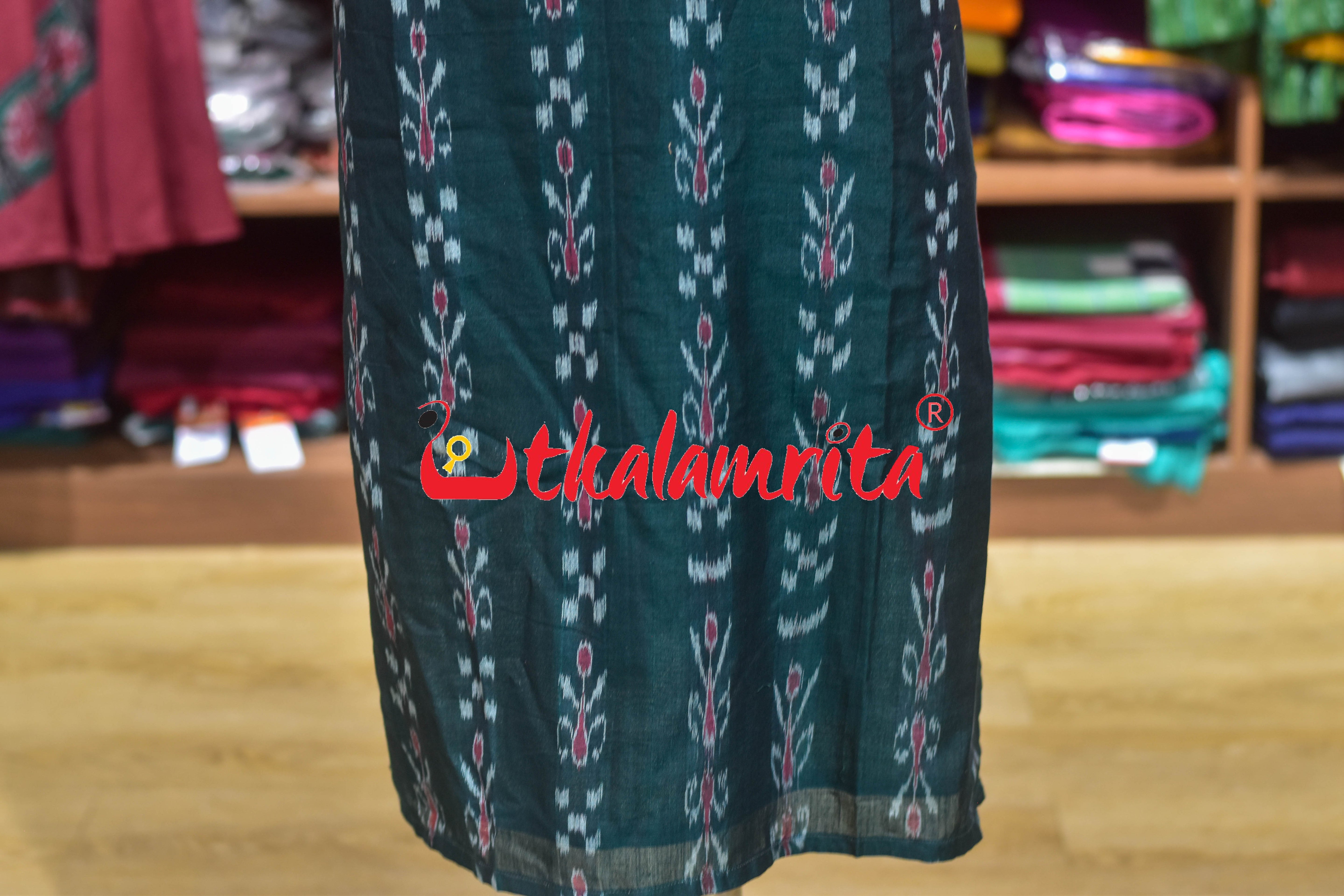 Deep Green Kadha with Rust Padma Chakra (Ladies' Kurti With Laces)