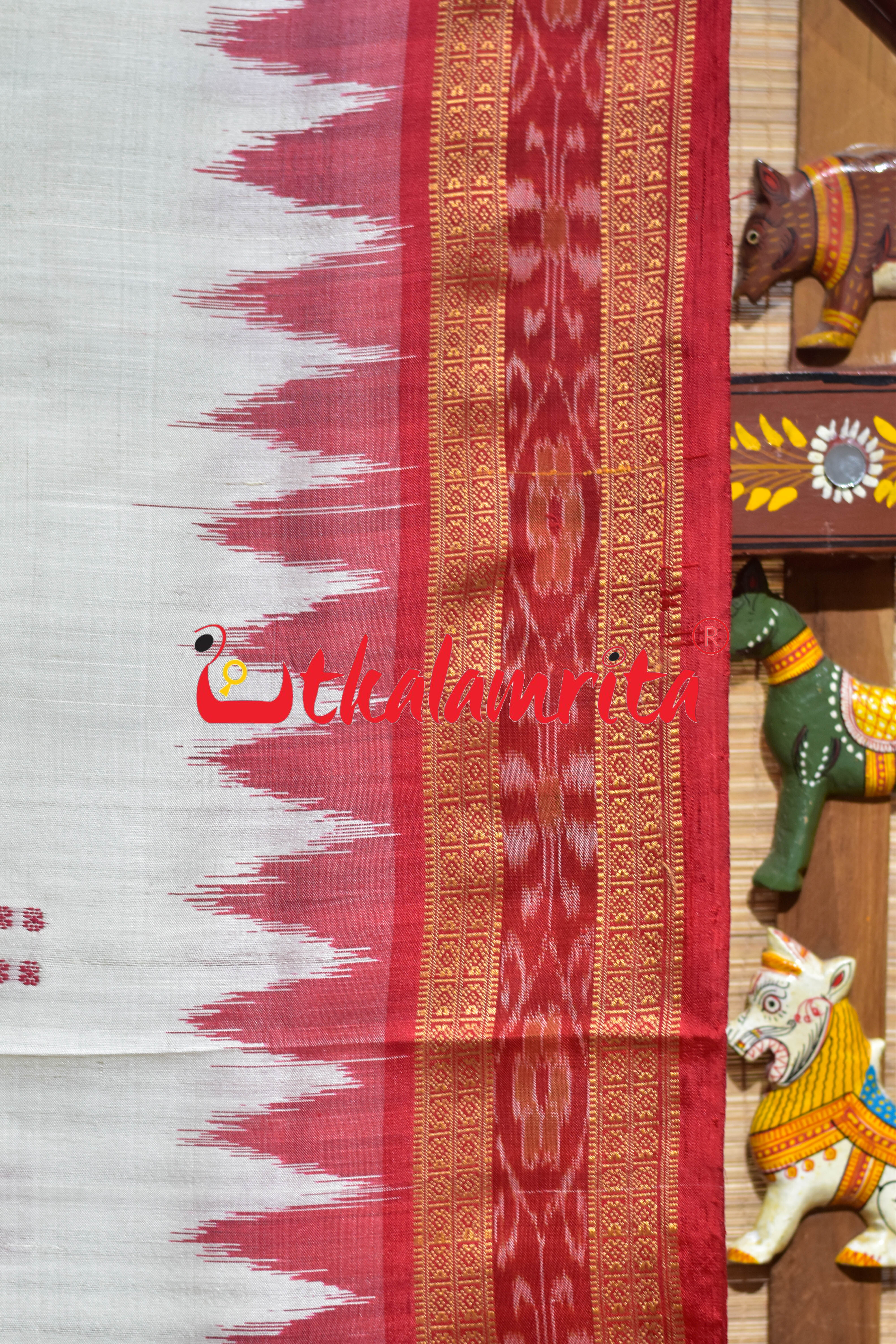 White Red Buti Khandua Silk Saree