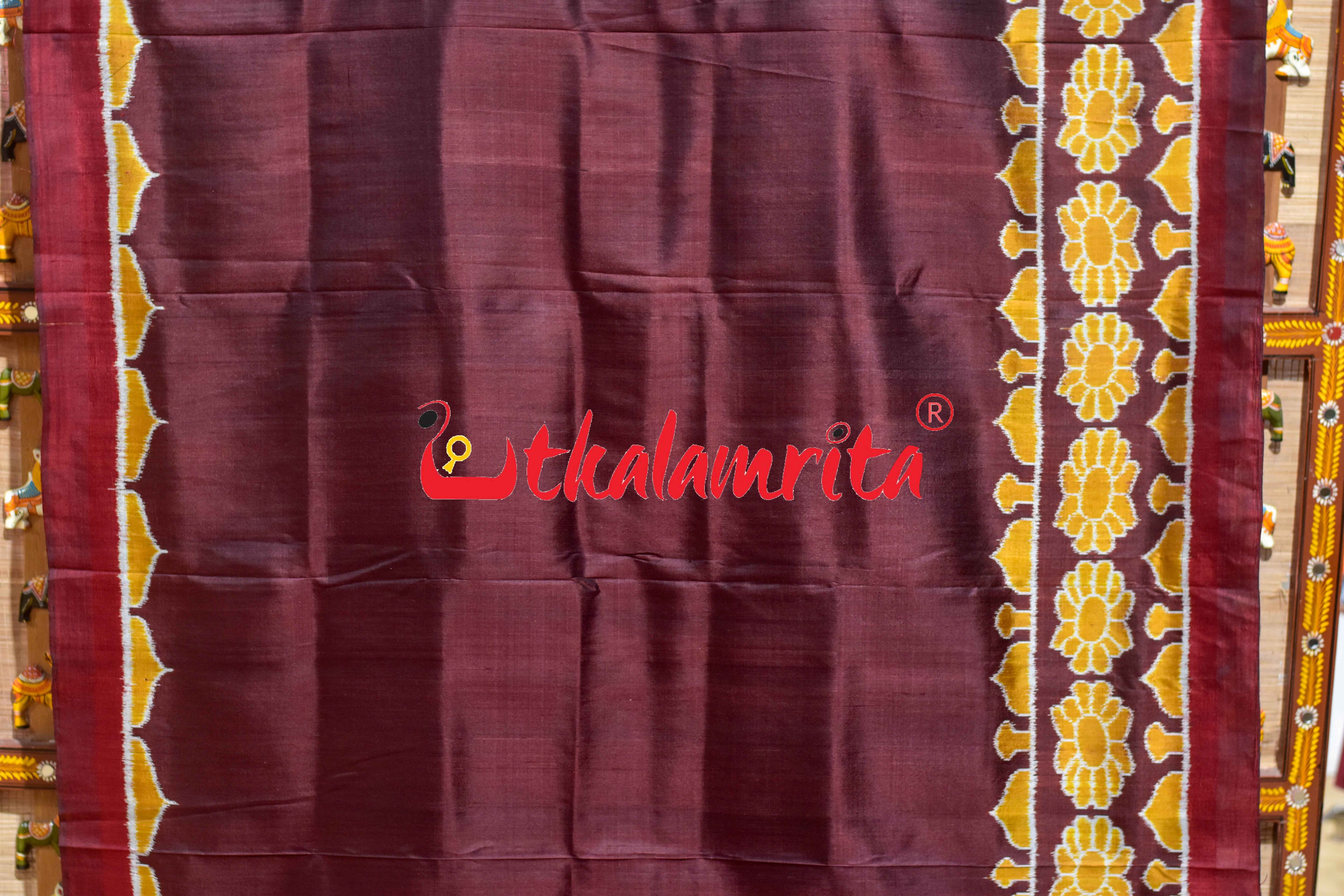 Coffee with Half Taj Mahal Border Khandua Silk Saree