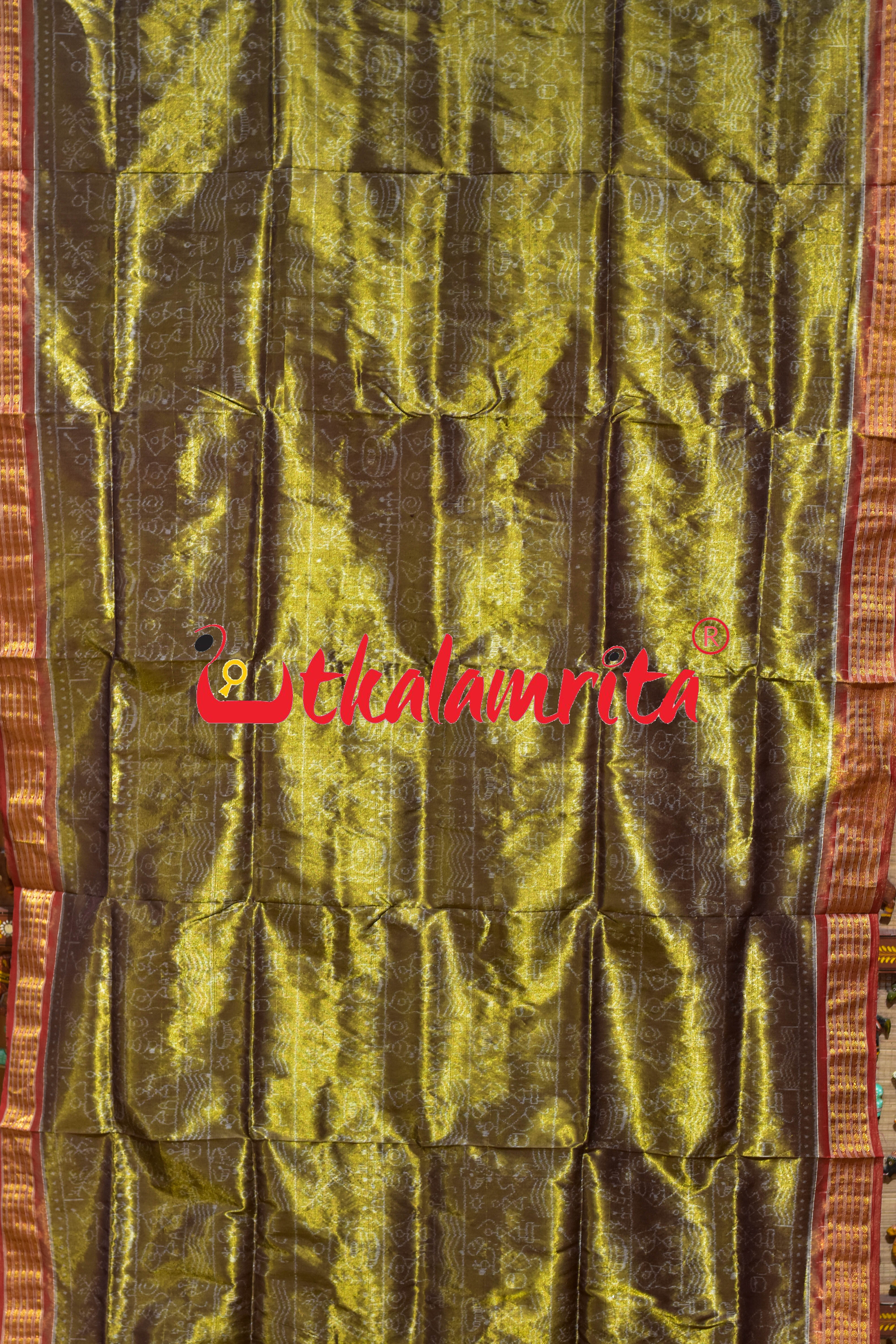 Olive Red Adibasi Full Tissue Sambalpuri Silk Saree