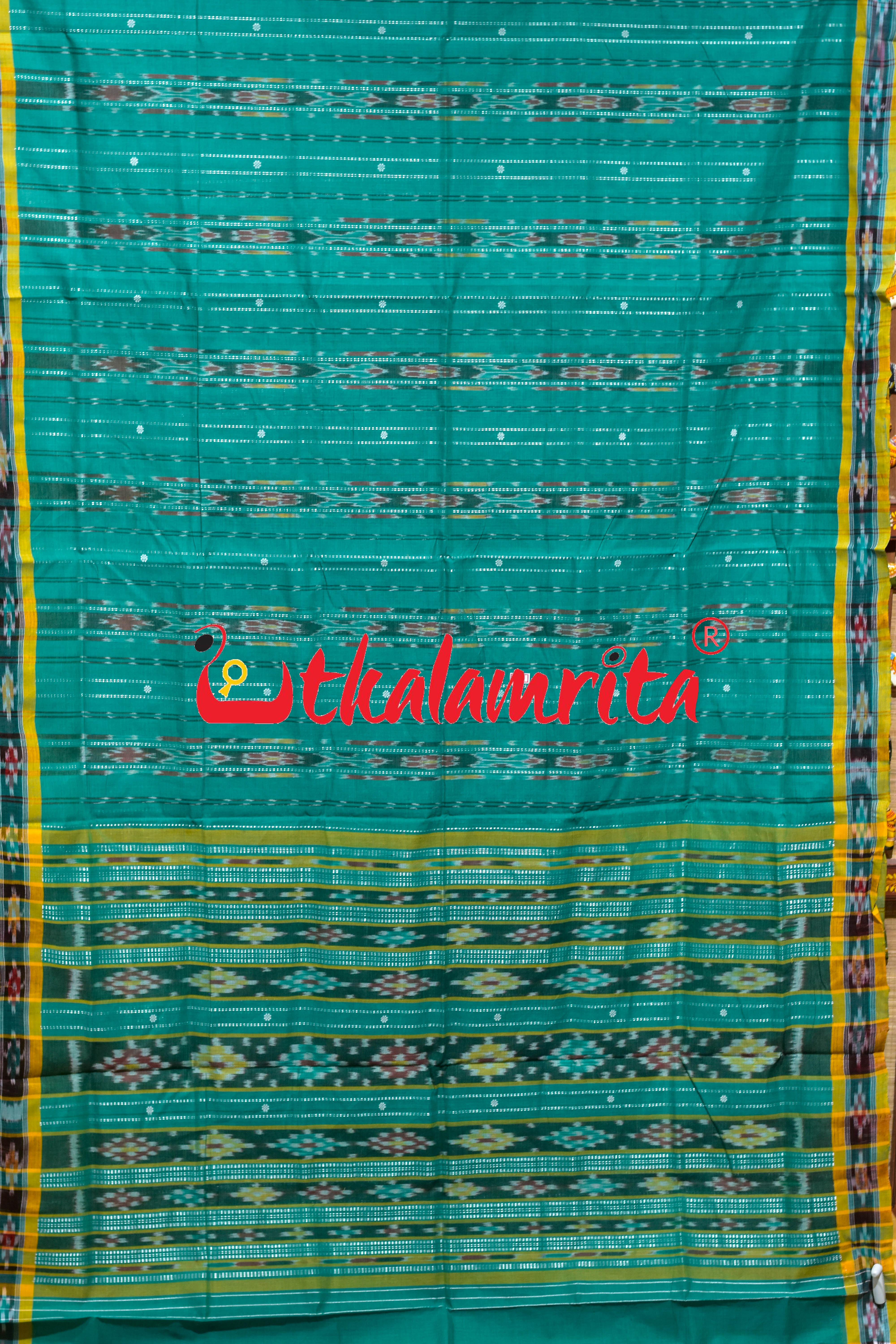 Green Fish Lines Pittala Single Cotton Saree